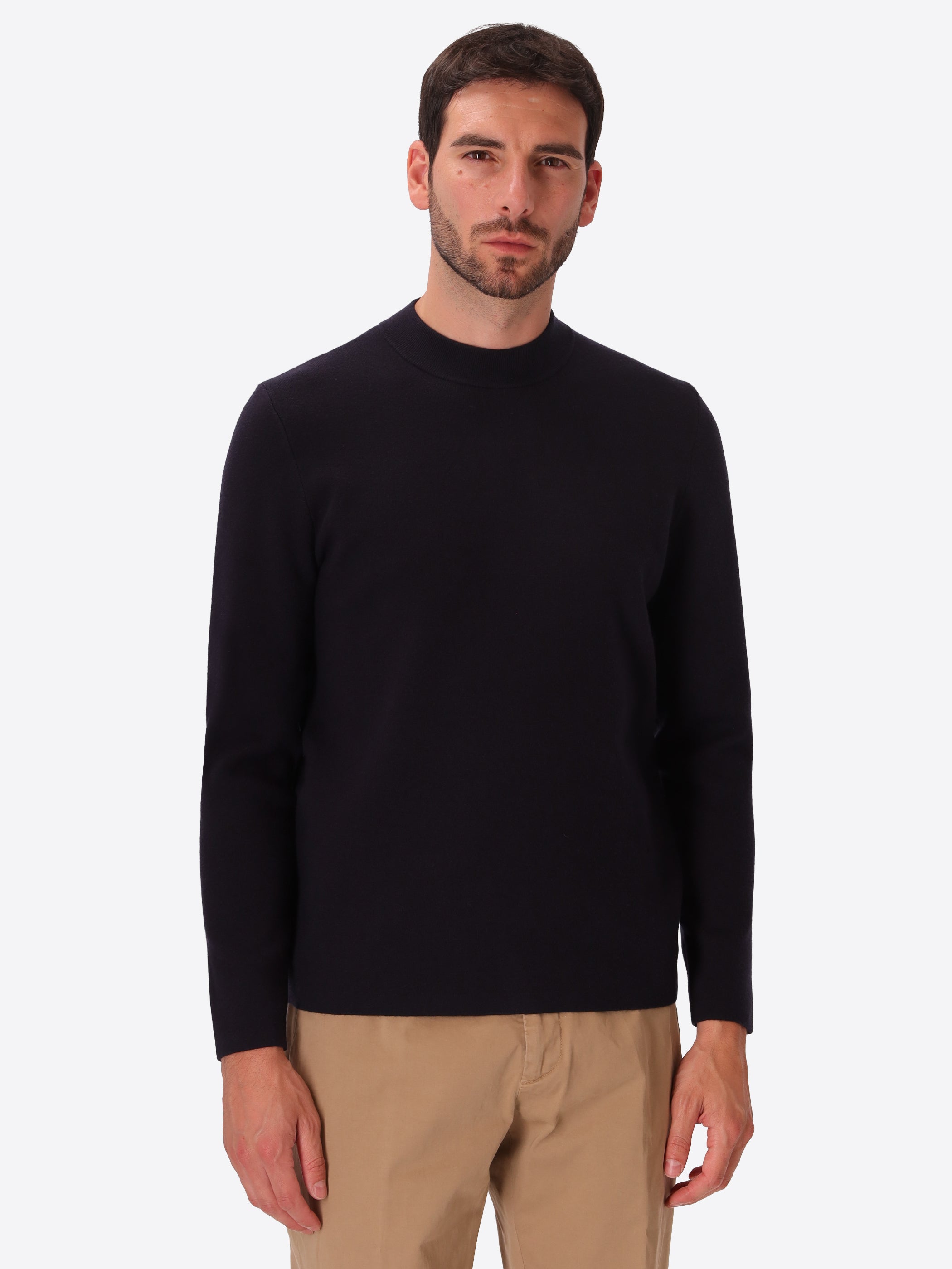 Blue Sustainable Viscose-Blend Compact Knit Turtleneck Sweater Ayres - Model Front View