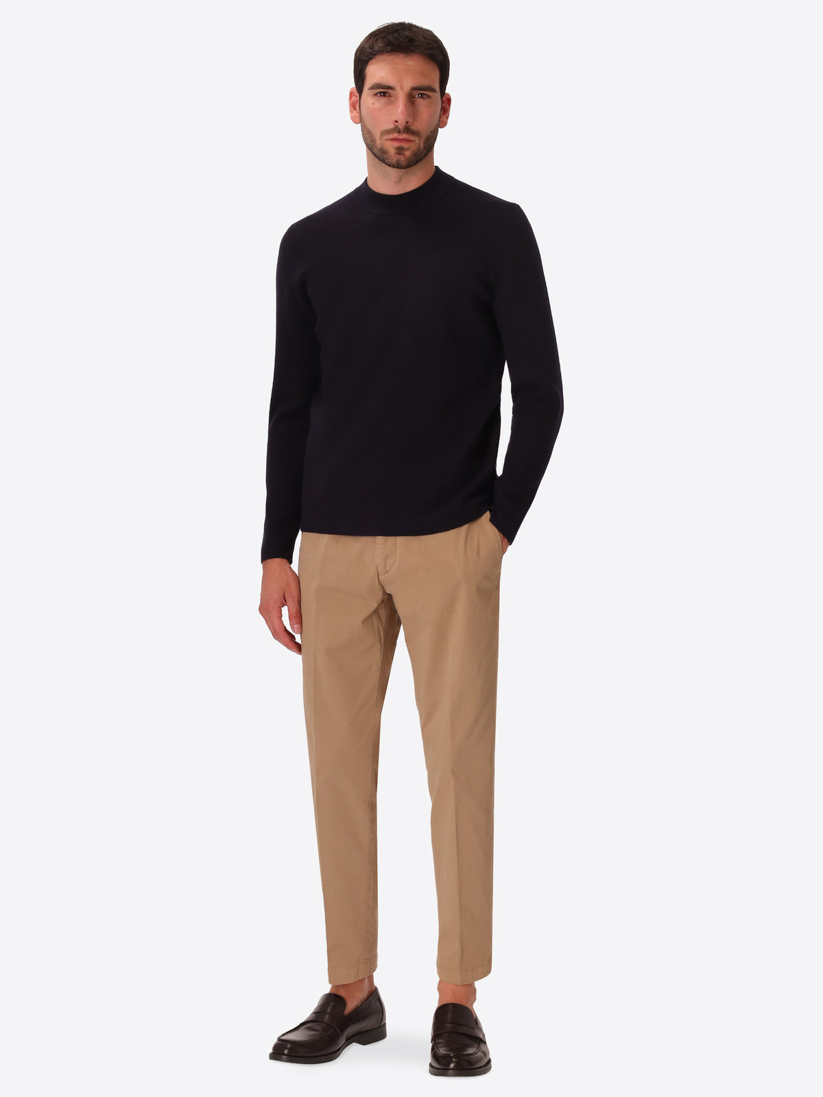 Blue Sustainable Viscose-Blend Compact Knit Turtleneck Sweater Ayres - Model Full Body Shot