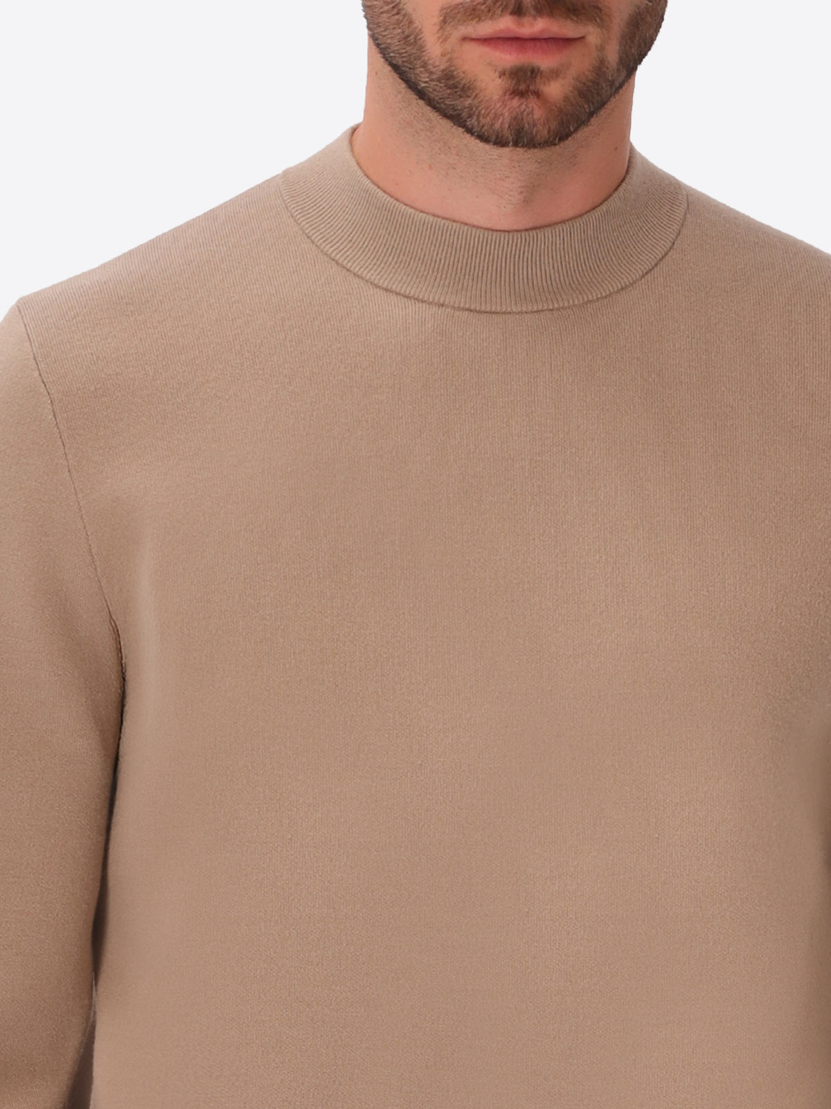 Dove Grey Sustainable Viscose-Blend Compact Knit Turtleneck Sweater Ayres - Close-Up Of The Collar