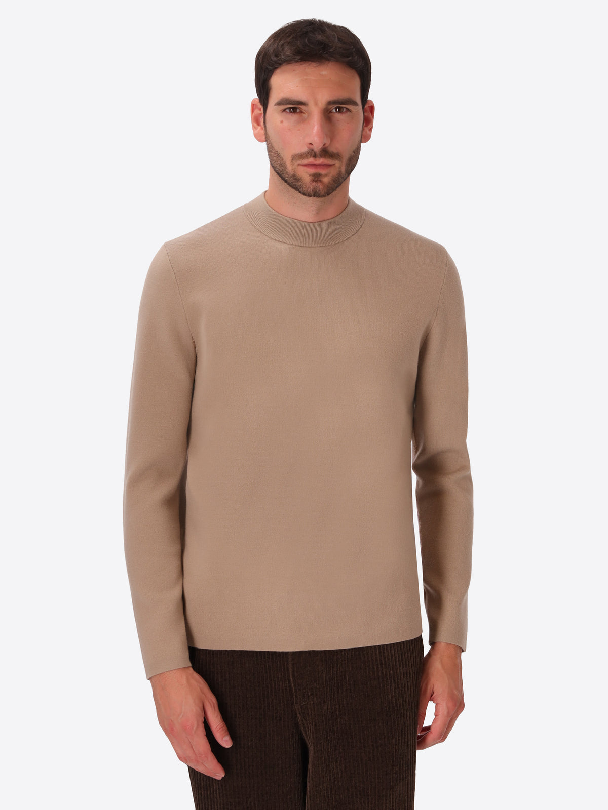 Dove Grey Sustainable Viscose-Blend Compact Knit Turtleneck Sweater Ayres - Model Front View