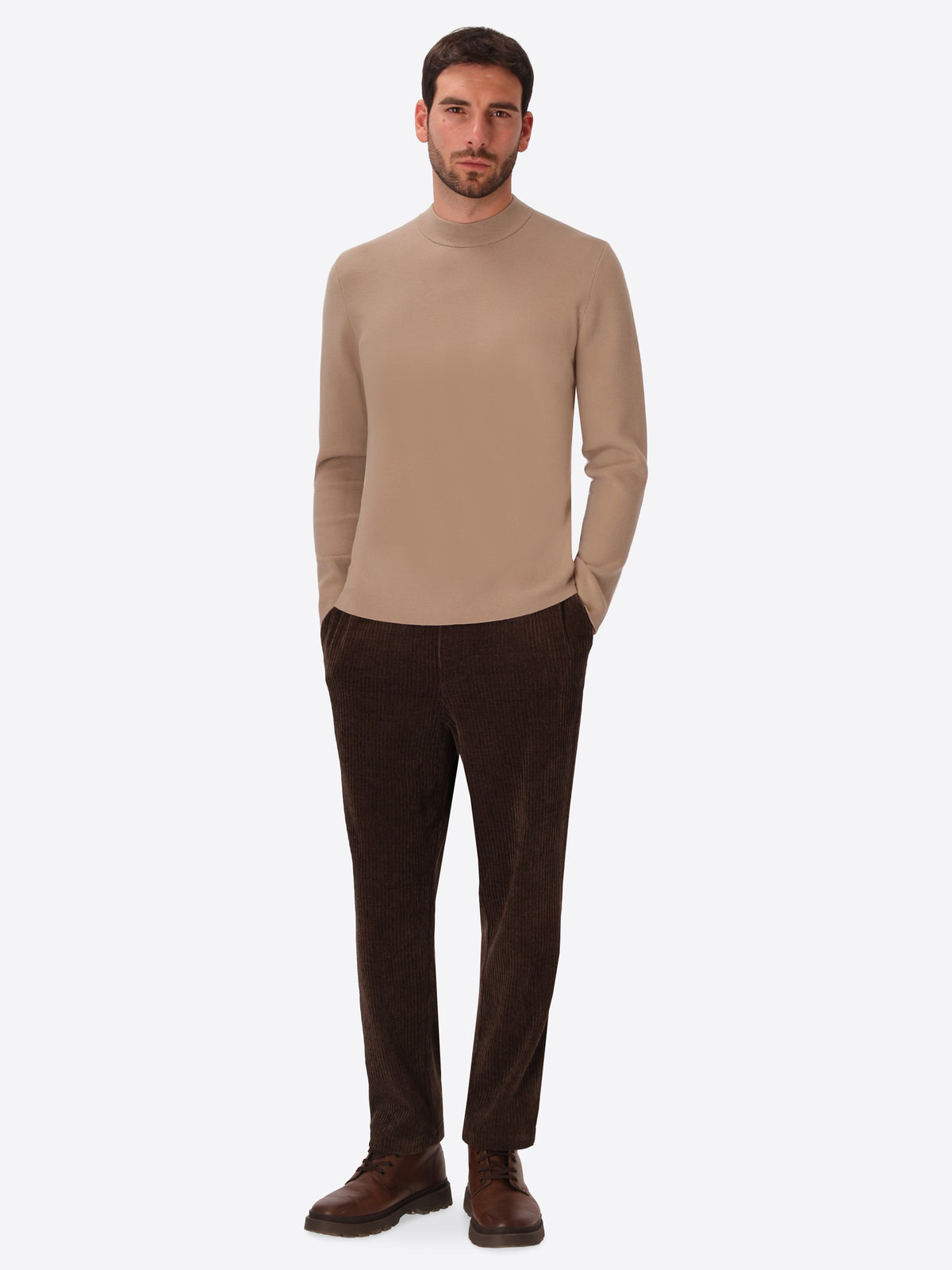 Dove Grey Sustainable Viscose-Blend Compact Knit Turtleneck Sweater Ayres - Model Full Body Shot