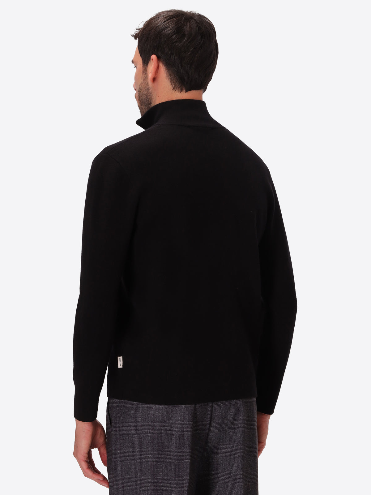 Black Sustainable Viscose-Blend Compact Knit Zip Turtleneck Sweater Ayres - Model Back View