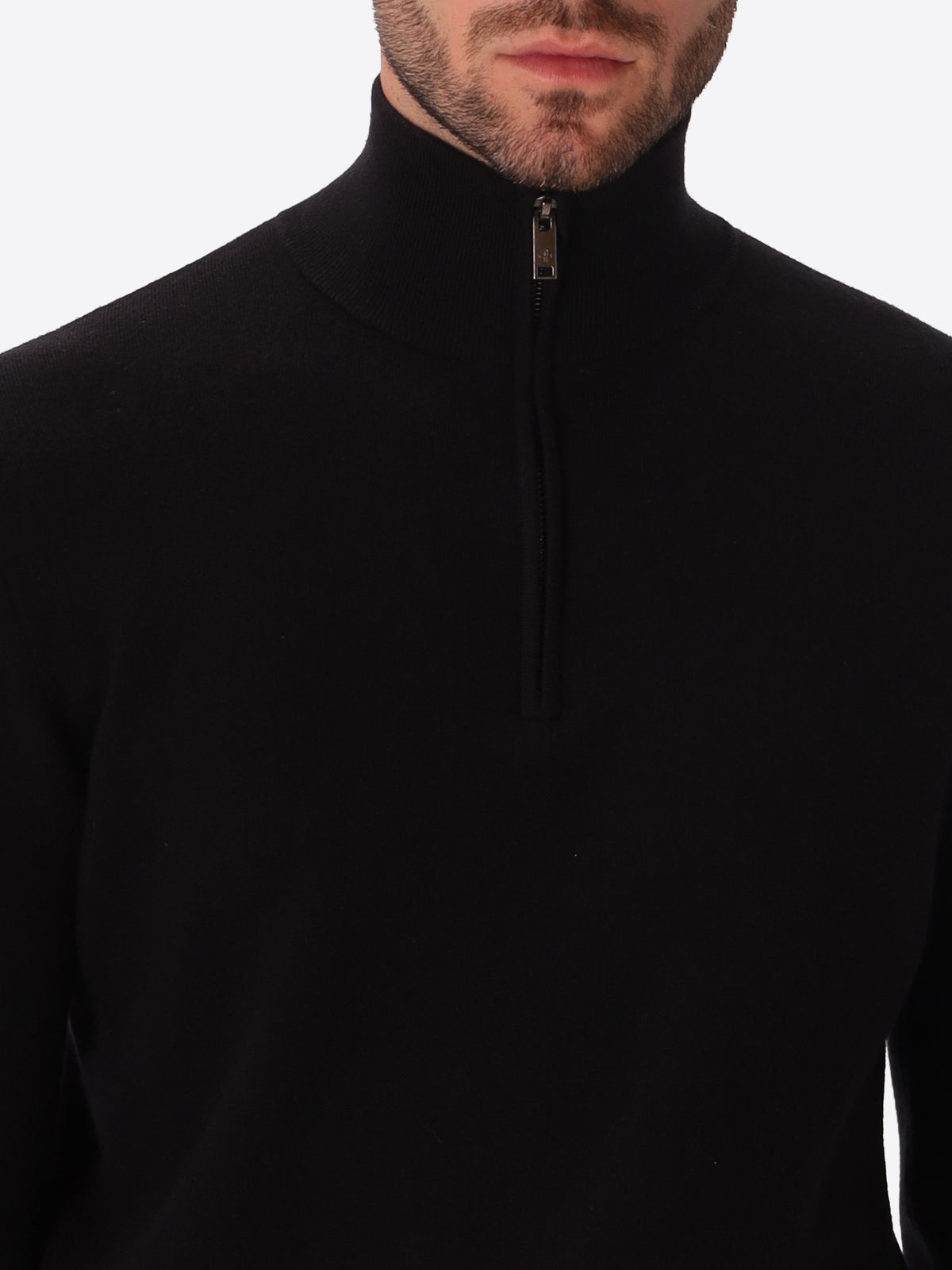 Black Sustainable Viscose-Blend Compact Knit Zip Turtleneck Sweater Ayres - Close-Up Of The Collar