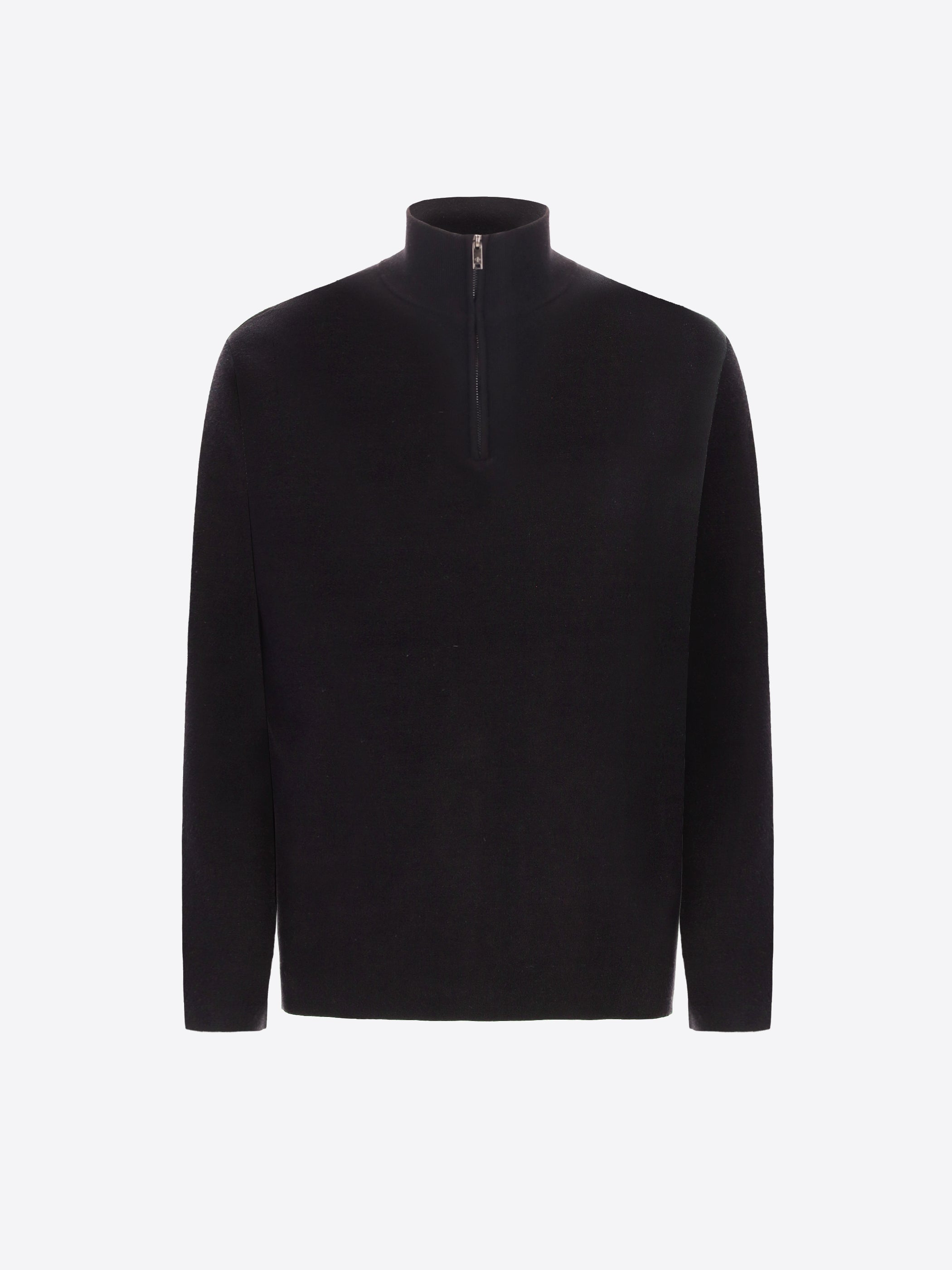 Distretto12 Black Sustainable Viscose-Blend Compact Knit Zip Turtleneck Sweater Ayres - Product Still Life