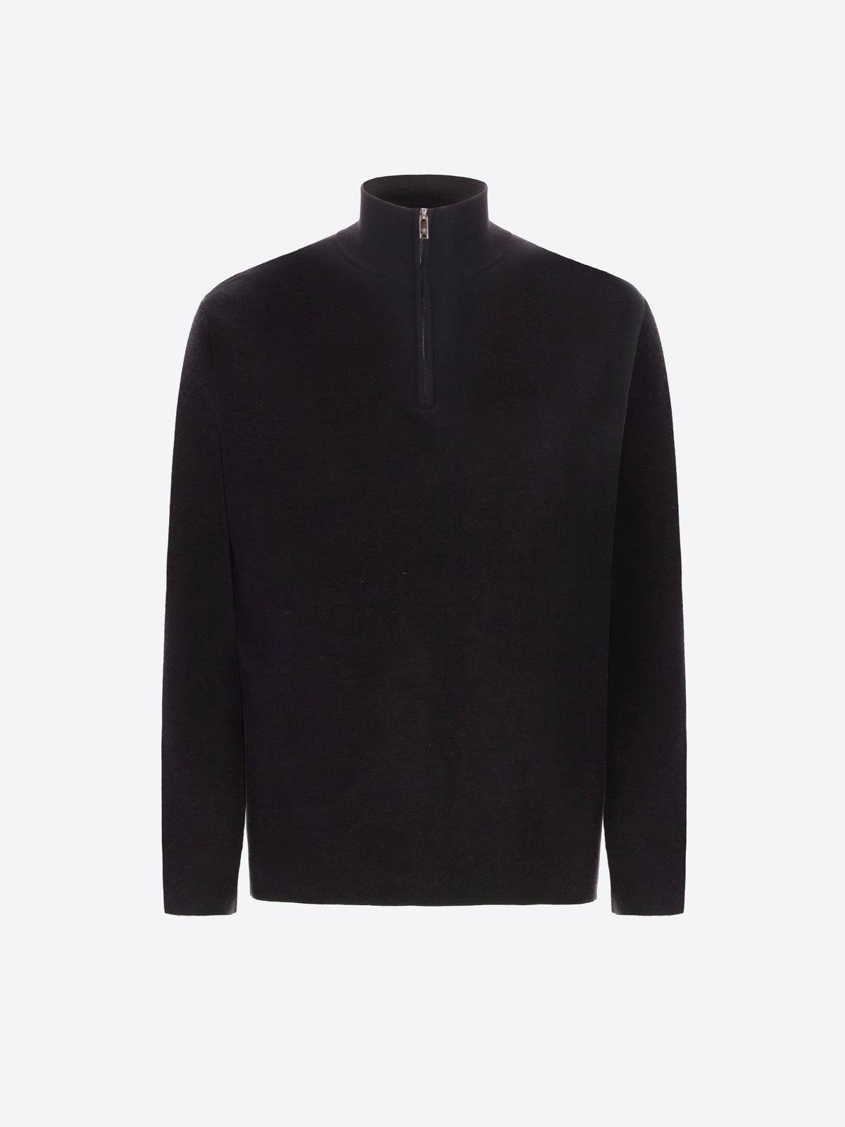 Distretto12 Black Sustainable Viscose-Blend Compact Knit Zip Turtleneck Sweater Ayres - Product Still Life