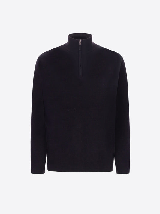 Distretto12 Blue Sustainable Viscose-Blend Compact Knit Zip Turtleneck Sweater Ayres - Product Still Life