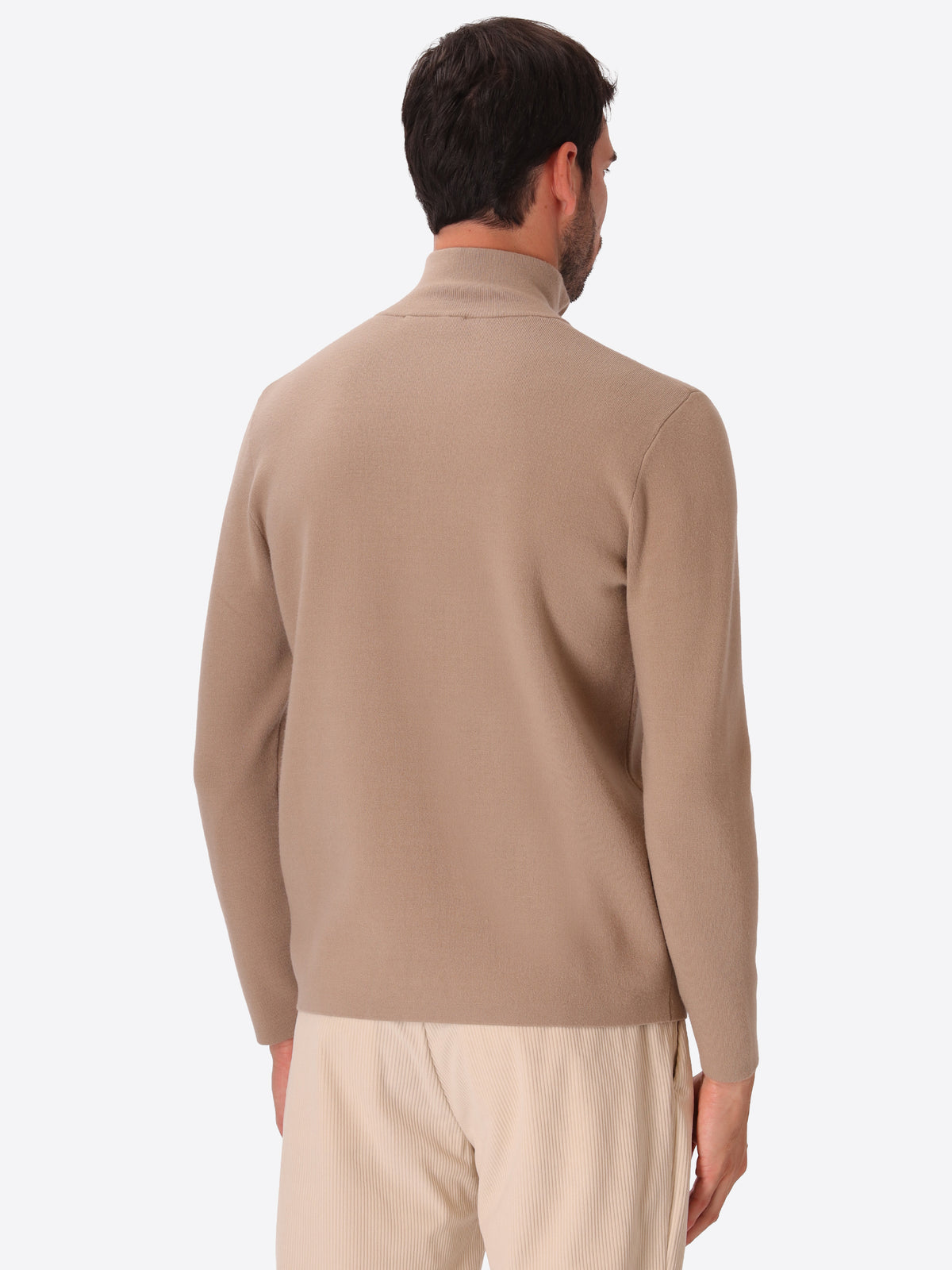 Dove Grey Sustainable Viscose-Blend Compact Knit Zip Turtleneck Sweater Ayres - Model Back View