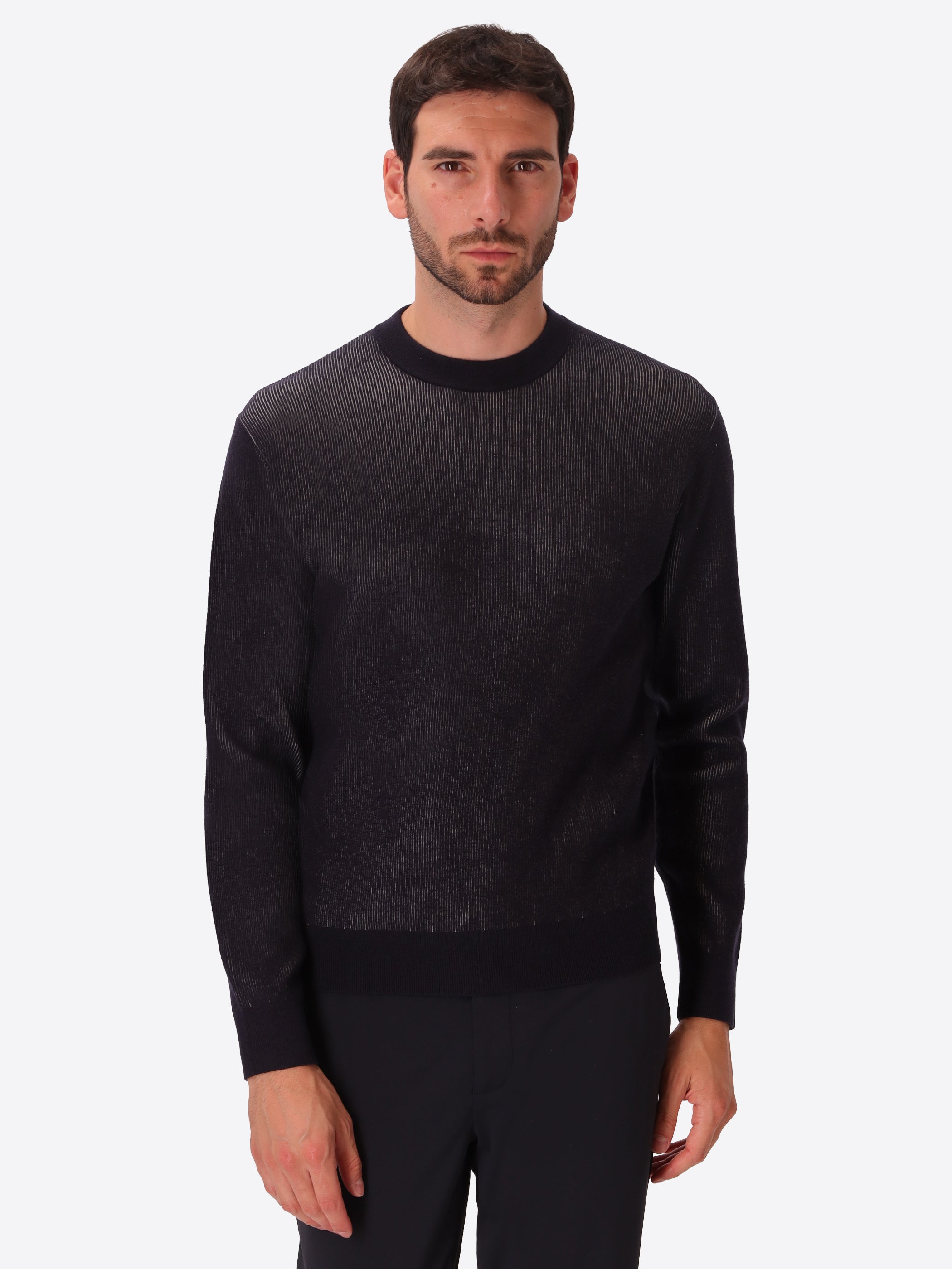 Blue Sustainable Viscose-Blend Sweater Aloisio - Model Front View