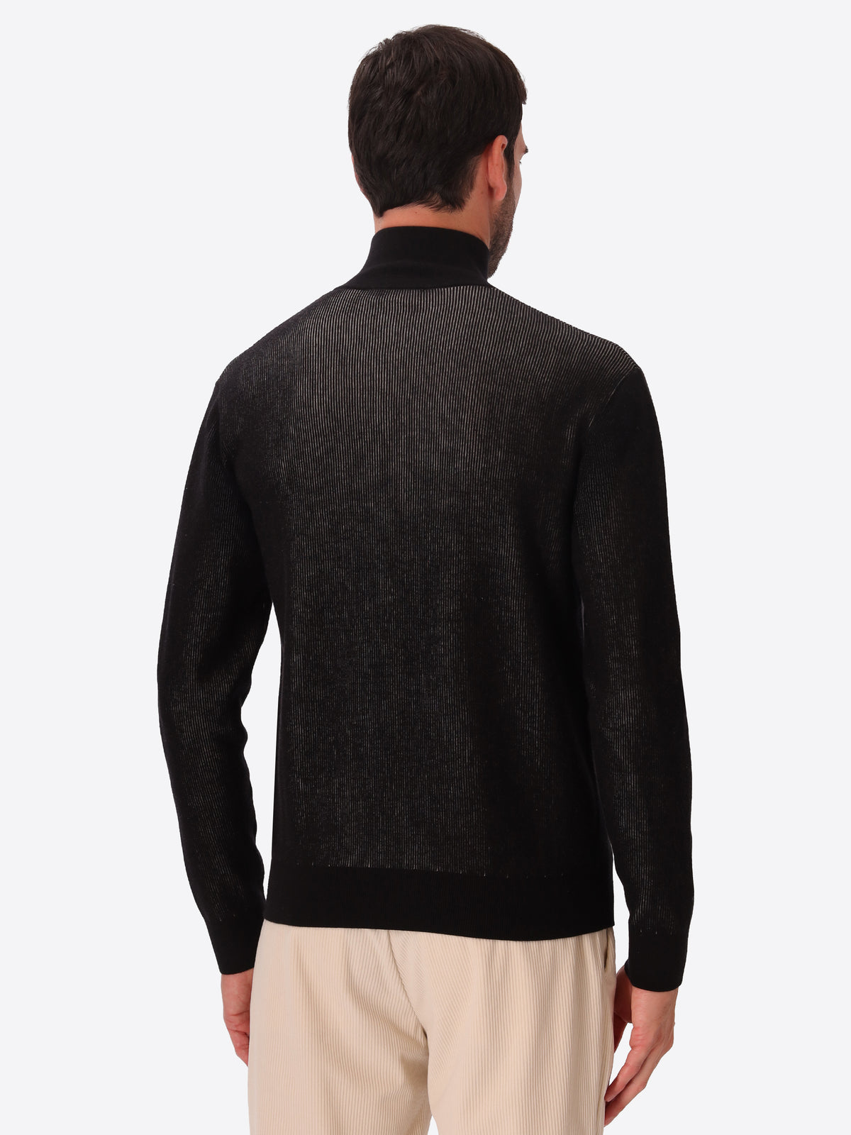 Black Sustainable Viscose-Blend Zip Turtleneck Sweater Aloisio - Model Back View