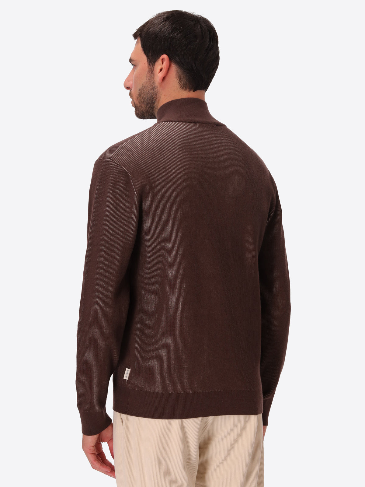 Brown Sustainable Viscose-Blend Zip Turtleneck Sweater Aloisio - Model Back View