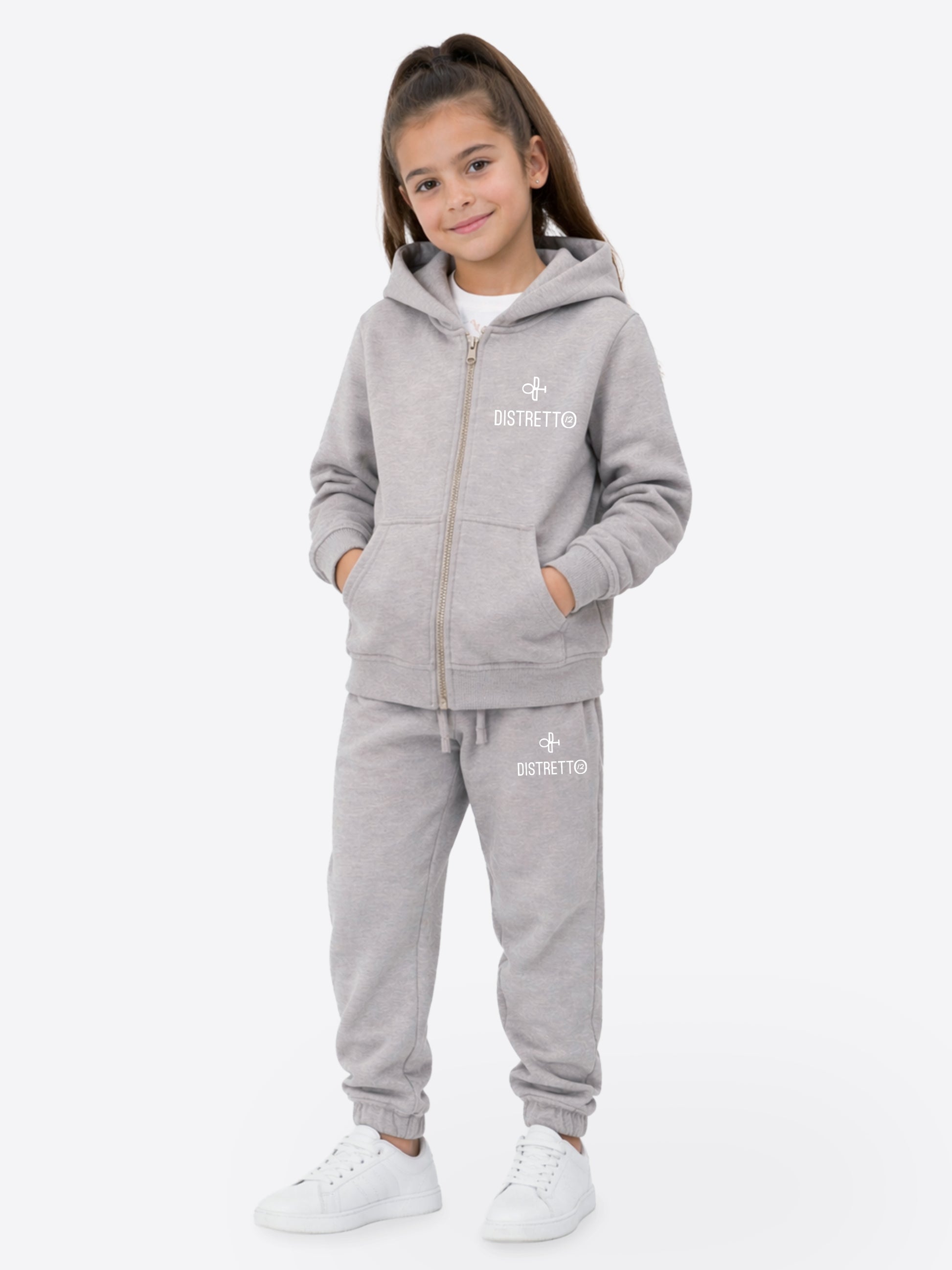 Kinder Trainingsanzug Grau Melange aus Baumwolle – Zip Hoodie & Hose