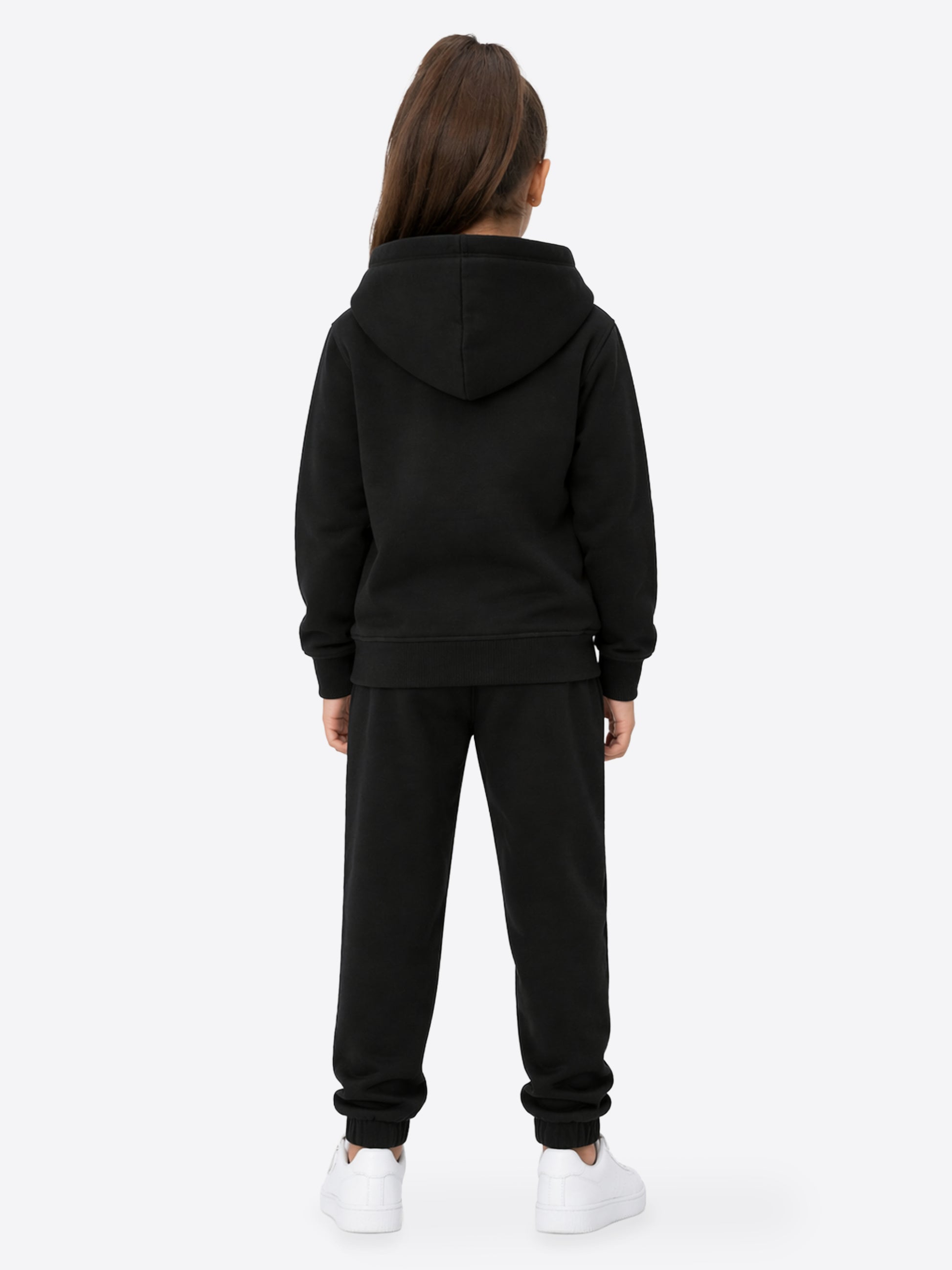 Kinder Trainingsanzug Schwarz aus Baumwolle – Hoodie mit Reißverschluss & Hose Regular Fit