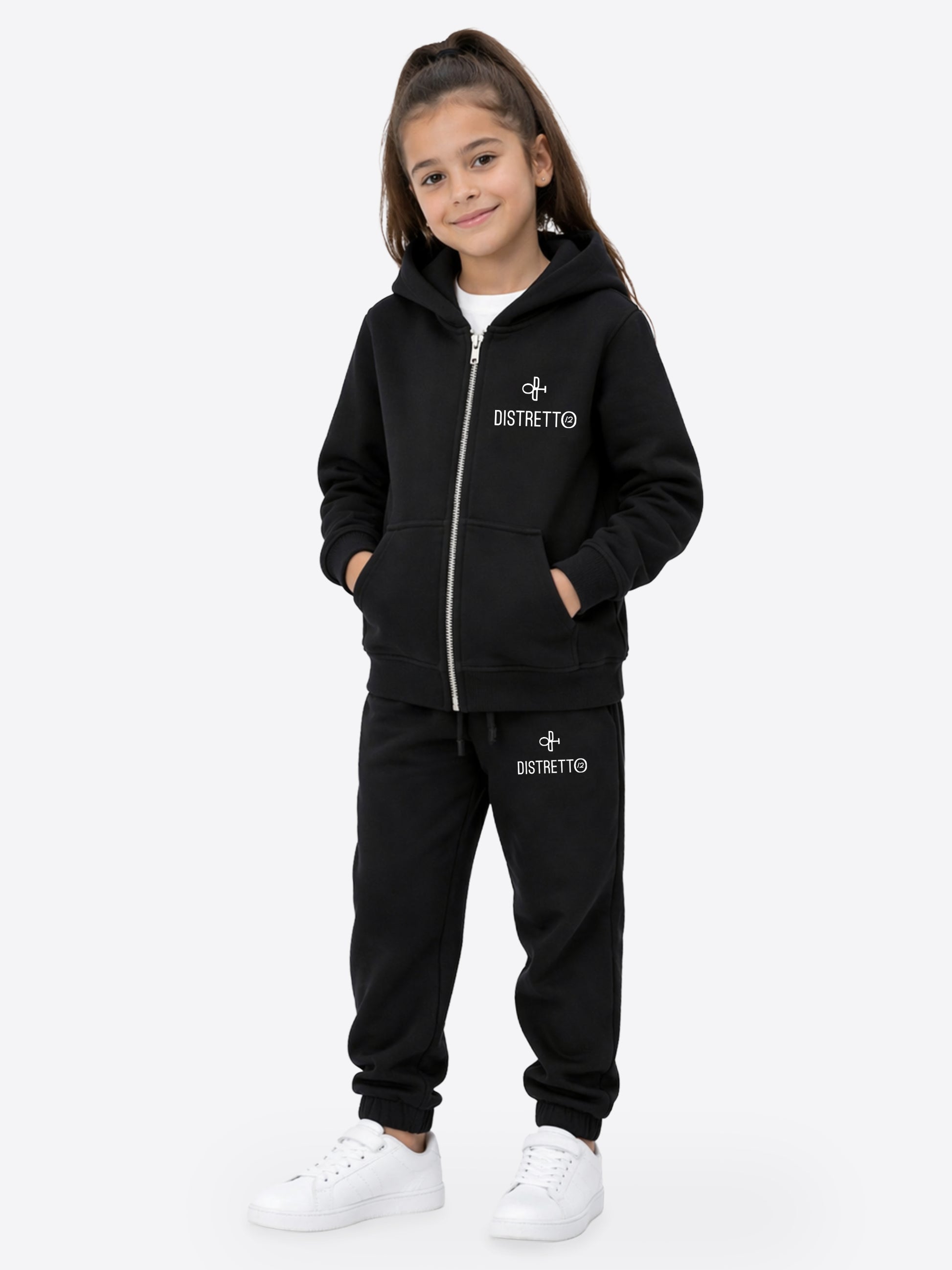 Kinder Trainingsanzug Schwarz aus Baumwolle – Hoodie mit Reißverschluss & Hose Regular Fit