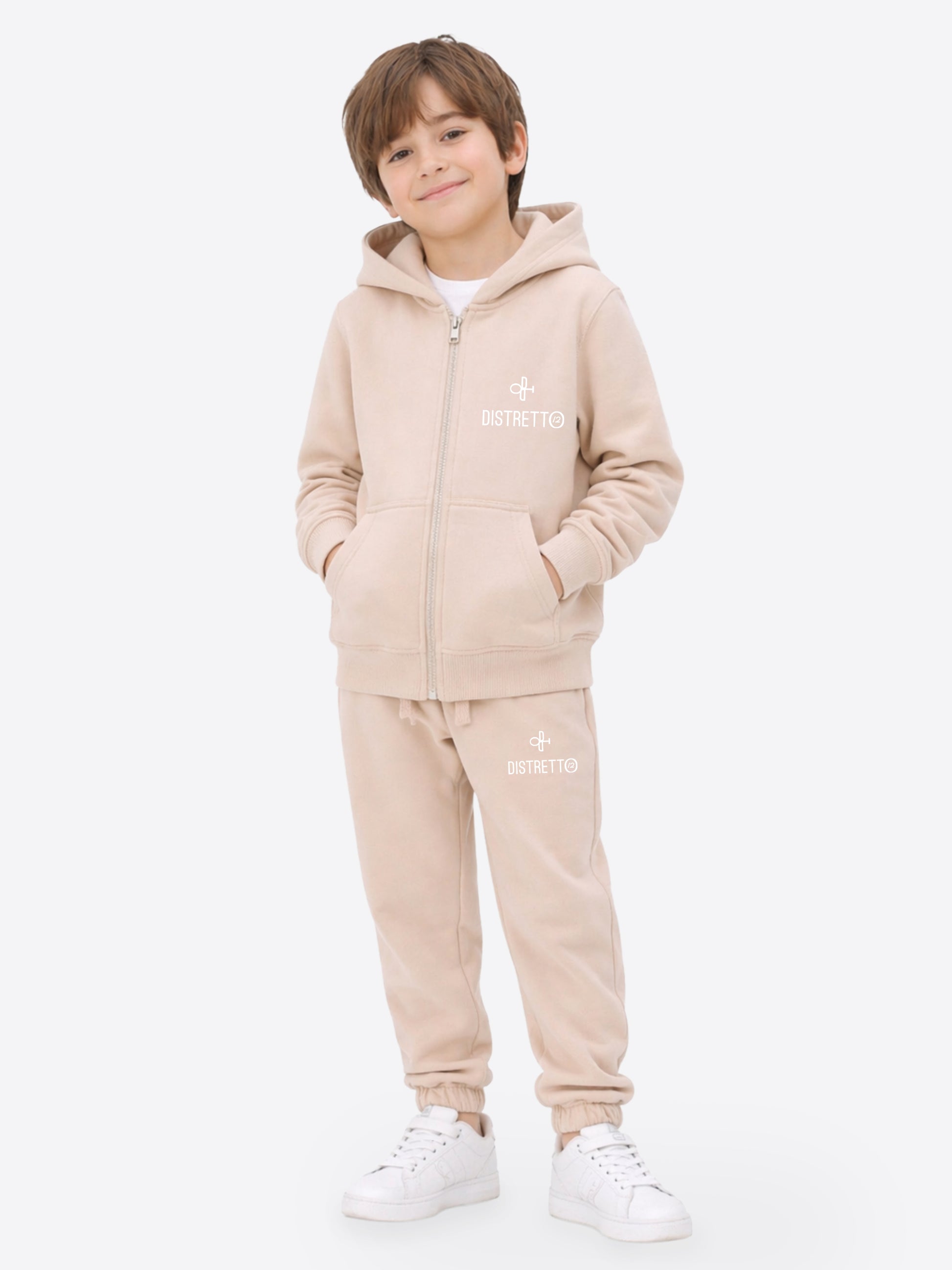 Kinder Trainingsanzug Creme aus Baumwolle – Hoodie mit Reißverschluss & Hose