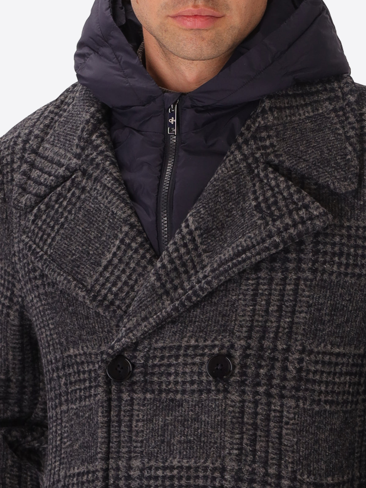 Tartan-Walkloden-Peacoat Borghese mit abnehmbarem Latzteil