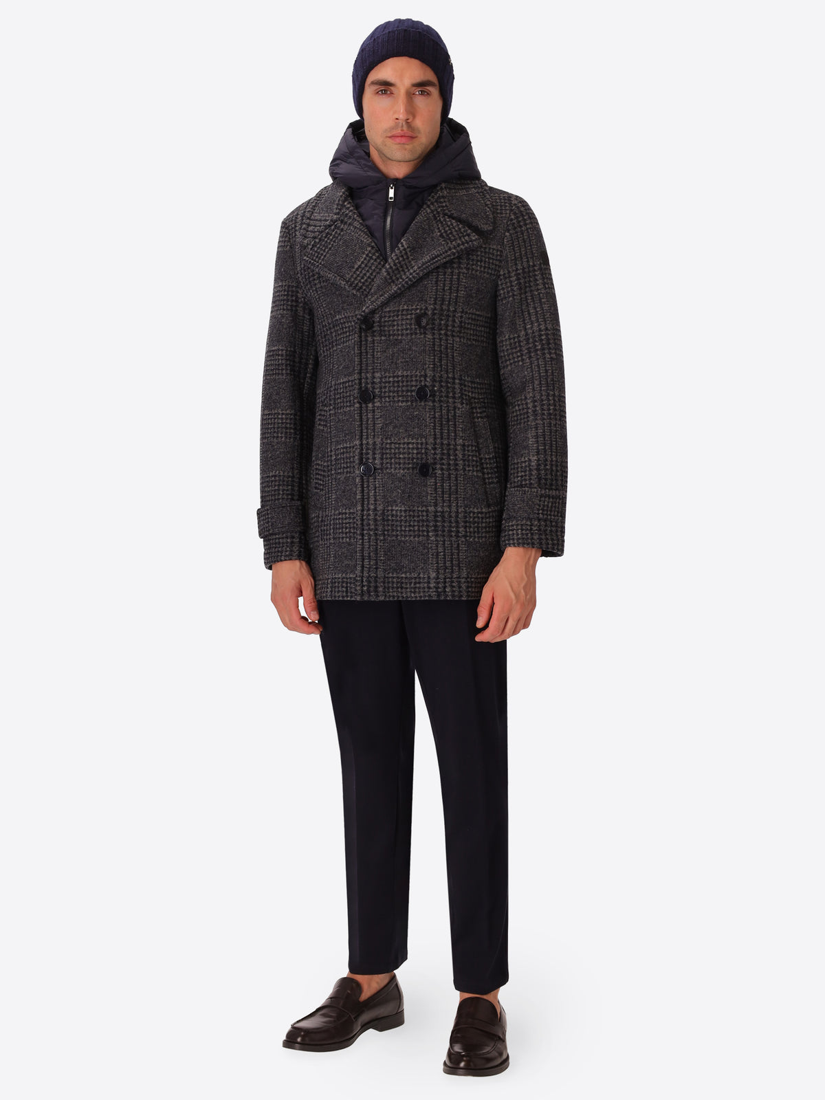 Tartan-Walkloden-Peacoat Borghese mit abnehmbarem Latzteil