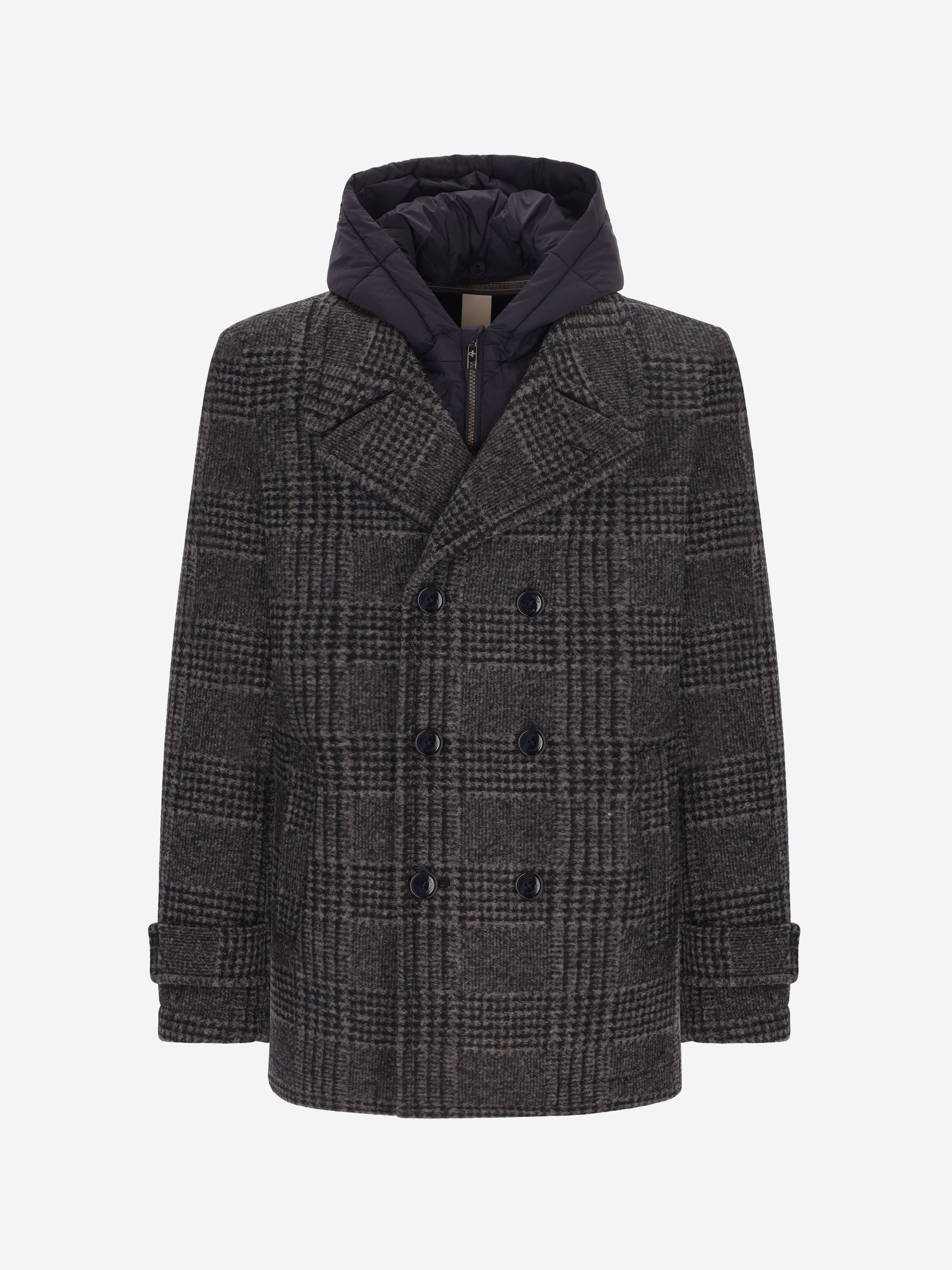 Tartan Boiled-Wool Peacoat Borghese with Detachable Bib