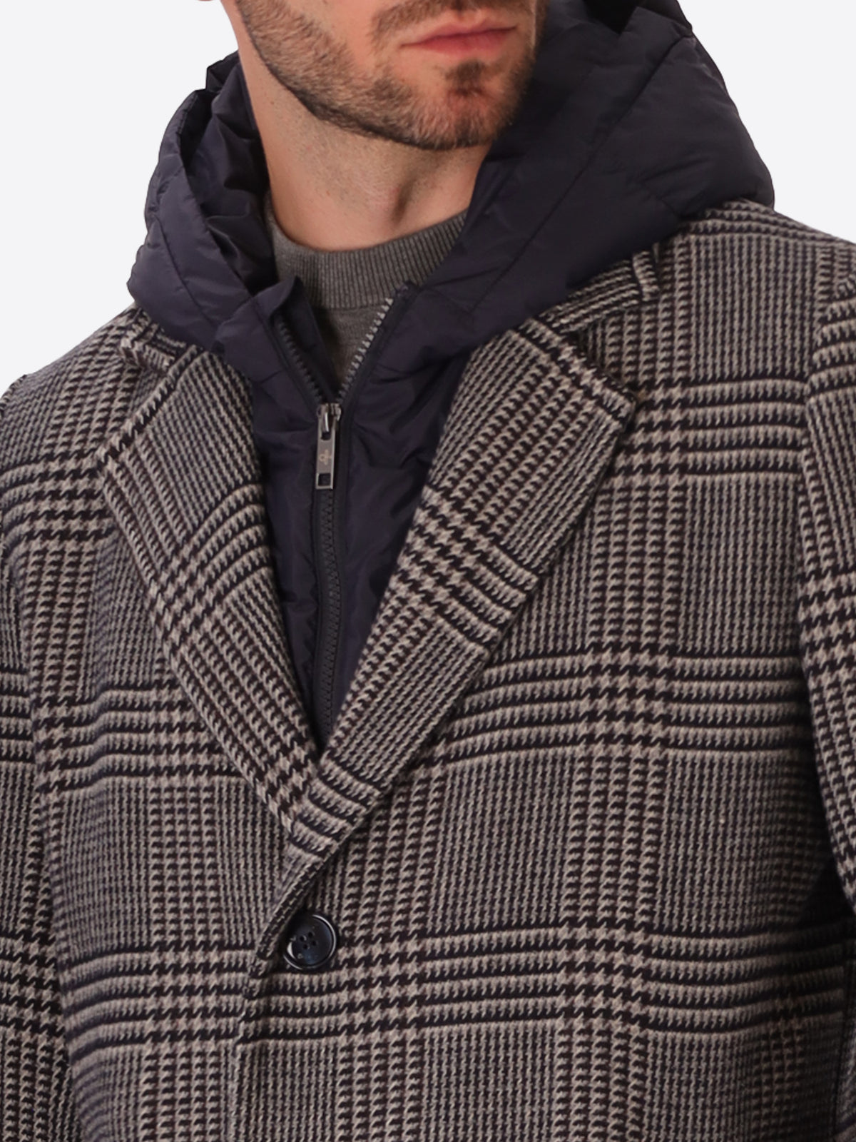 Tartan Wool-Blend Coat Tiberio with Detachable Bib