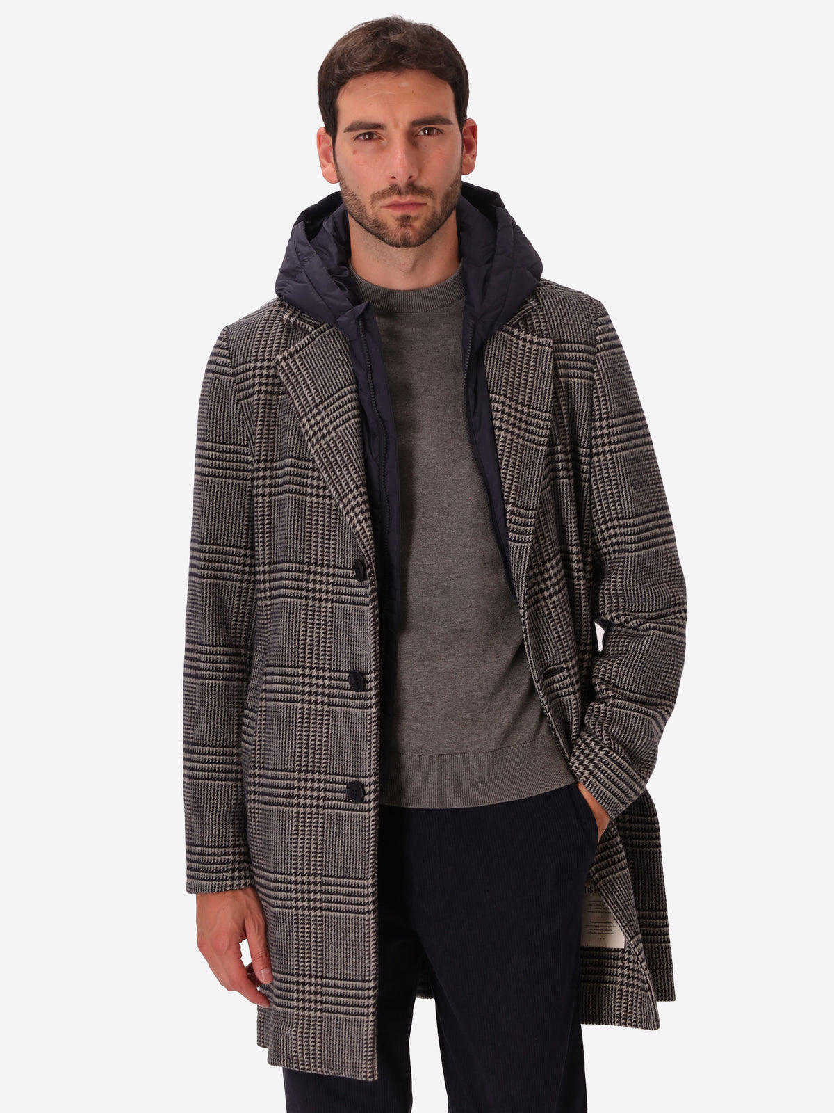 Tartan Wool-Blend Coat Tiberio with Detachable Bib
