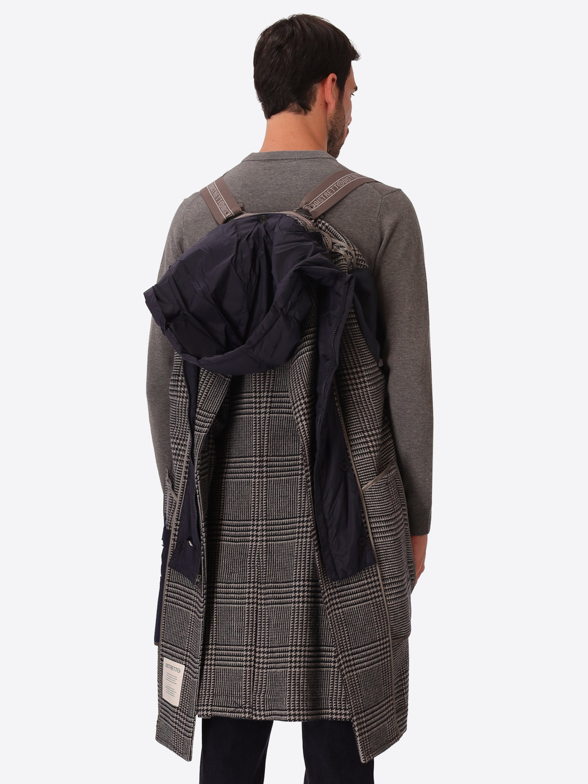 Tartan Wool-Blend Coat Tiberio with Detachable Bib