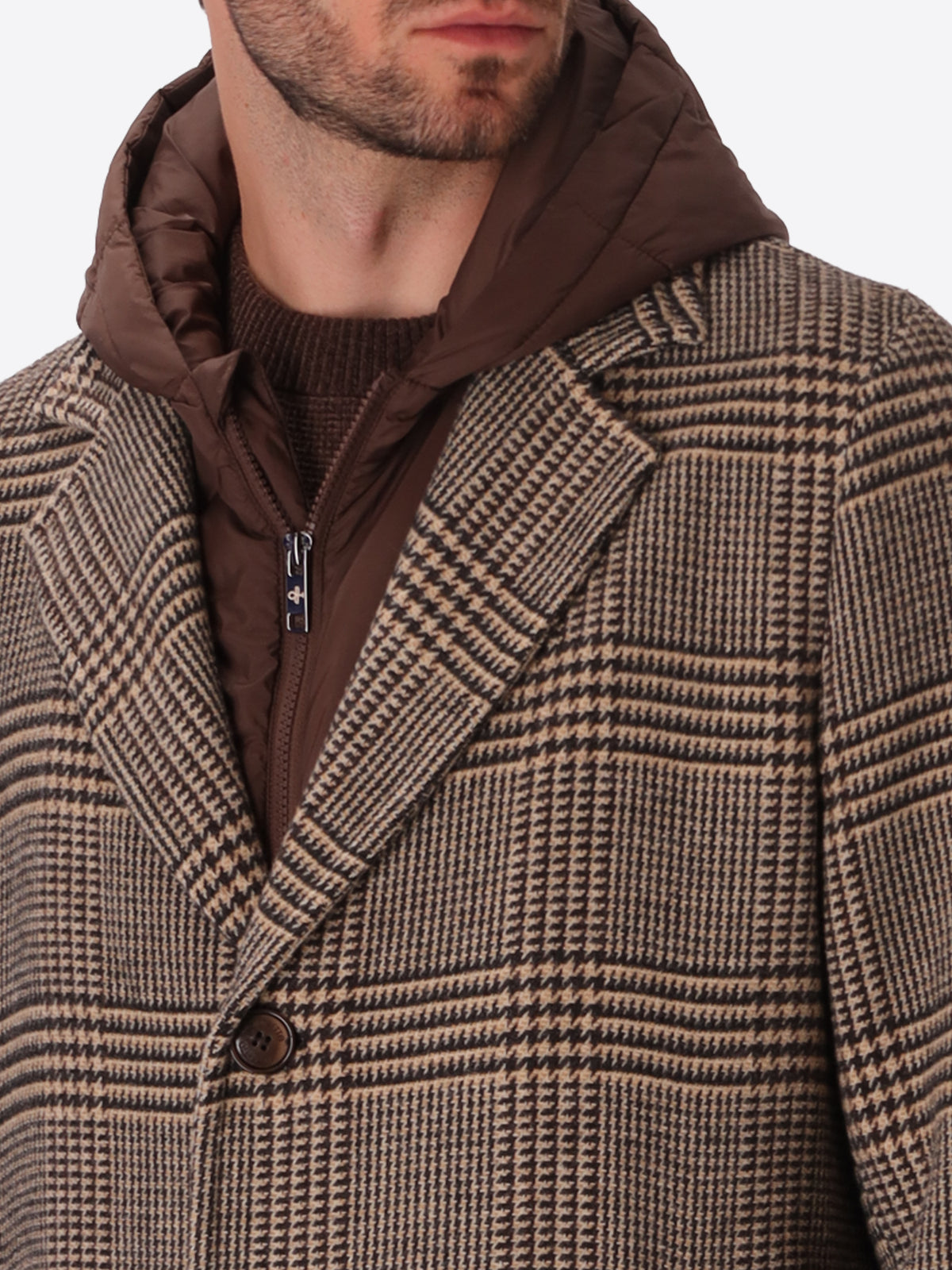 Tartan Wool-Blend Coat Tiberio with Detachable Bib