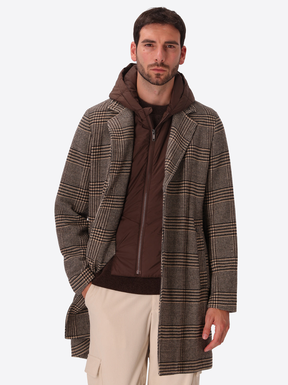 Tartan Wool-Blend Coat Tiberio with Detachable Bib