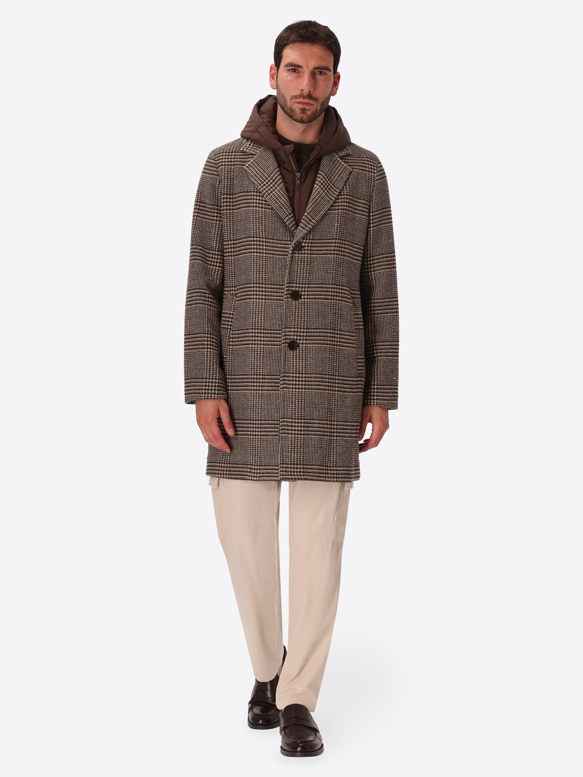 Tartan Wool-Blend Coat Tiberio with Detachable Bib