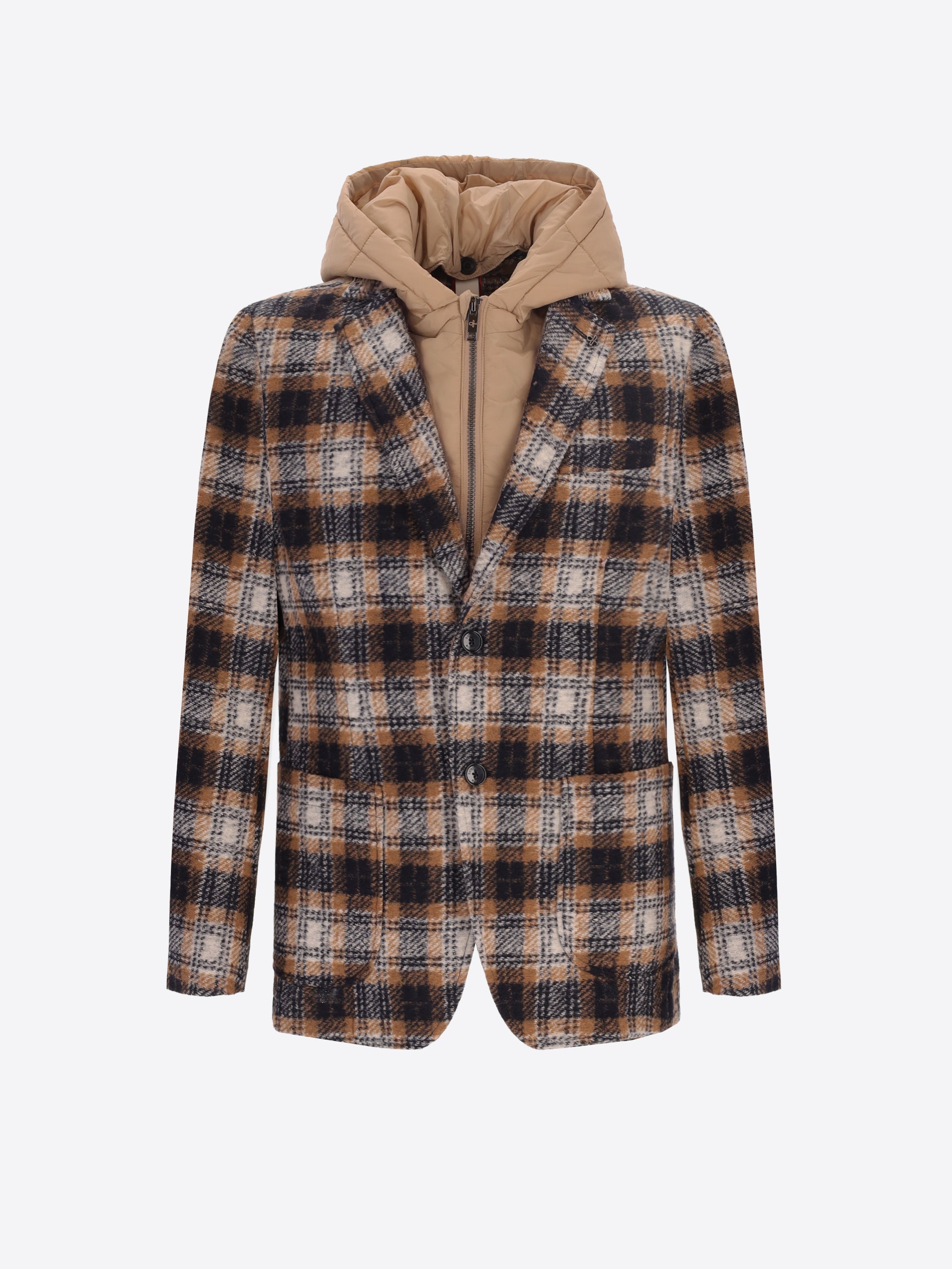 Distretto12 Masaccio Blue/Cacha Tartan Wool-Blend Jacket With Detachable Bib - Product Still Life