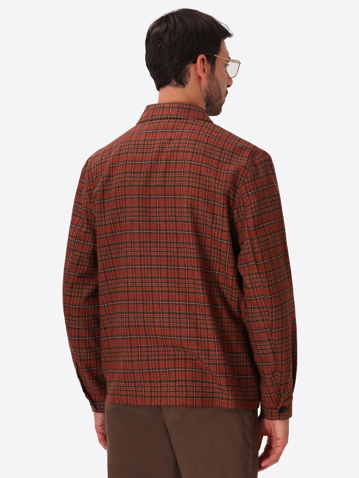 Velazquez Mars Tartan Wool-Blend Oversized Shirt Jacket - Model Back View