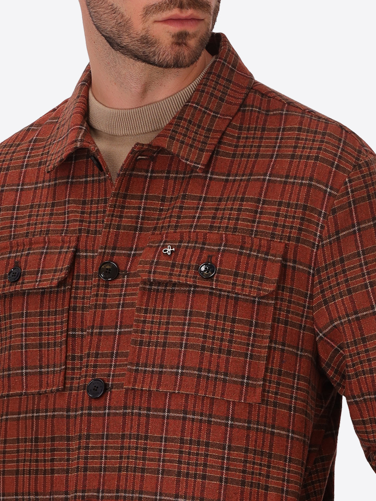 Velazquez Mars Tartan Wool-Blend Oversized Shirt Jacket - Close-Up Of The Collar