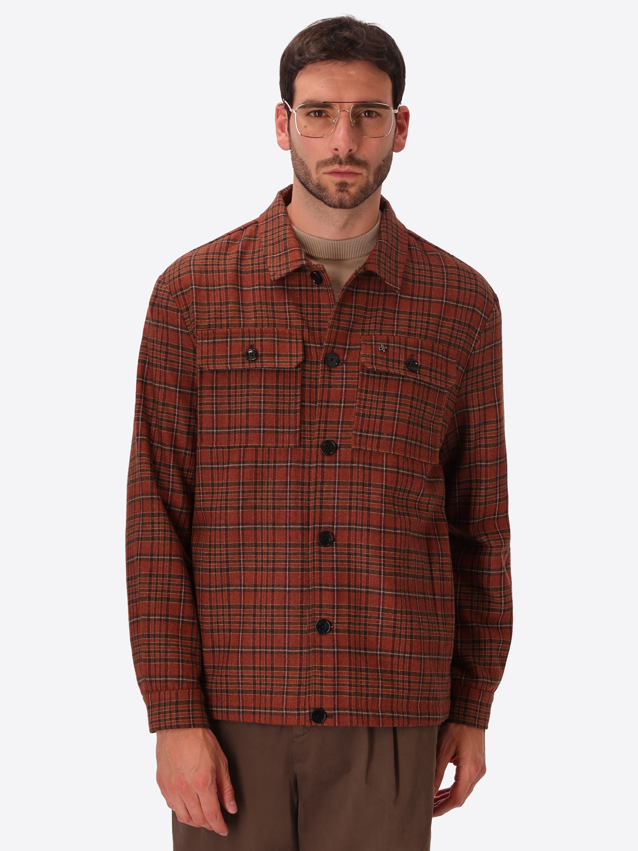 Velazquez Mars Tartan Wool-Blend Oversized Shirt Jacket - Model Front View