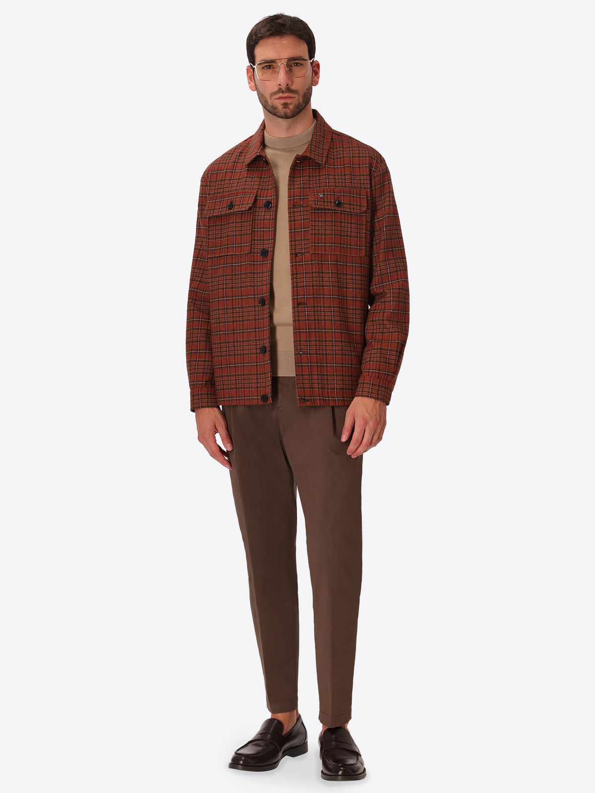 Velazquez Mars Tartan Wool-Blend Oversized Shirt Jacket - Model Full Body Shot
