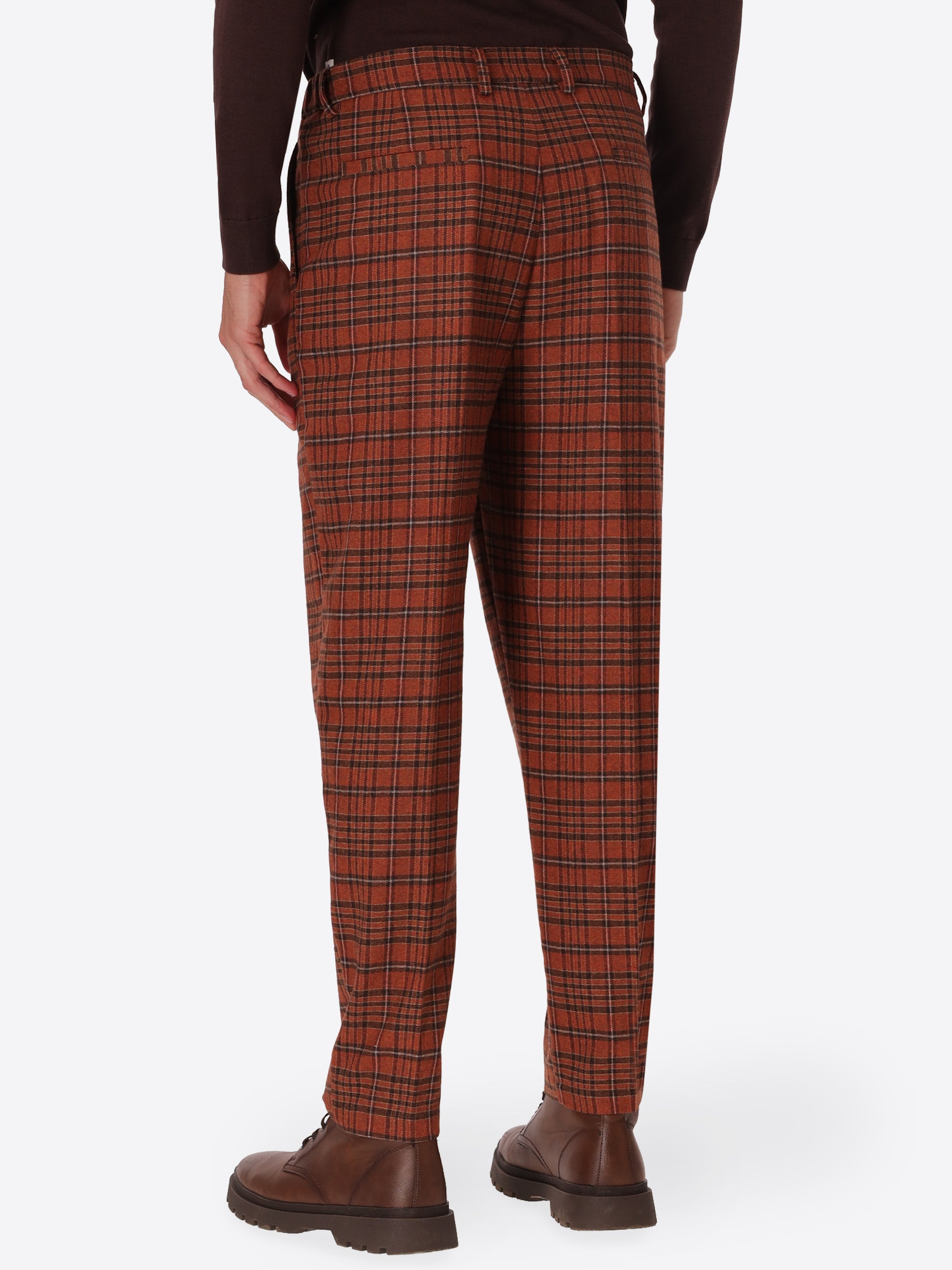 Ban Velazquez Mars Tartan Wool-Blend Trousers - Model Back View