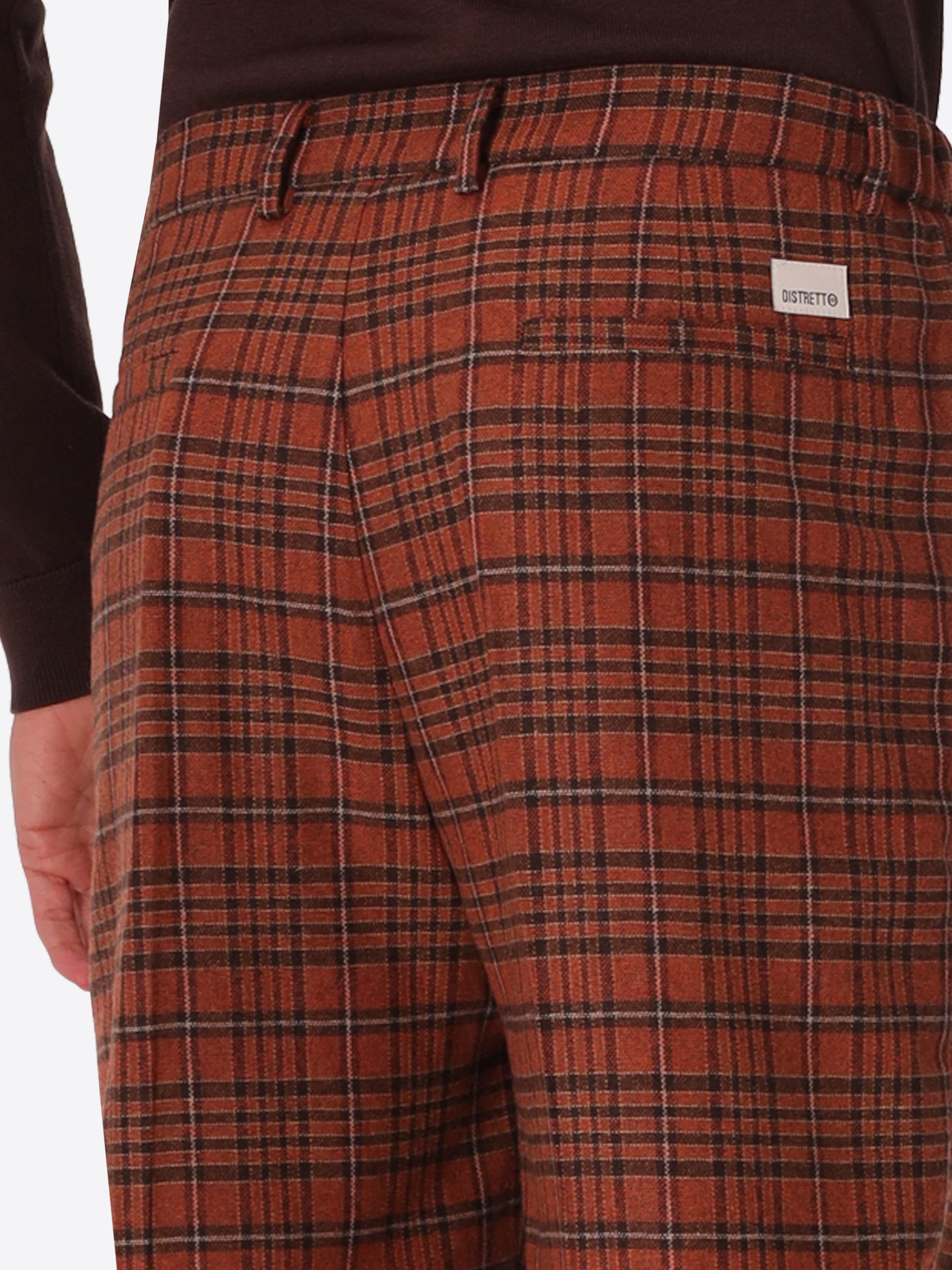 Ban Velazquez Mars Tartan Wool-Blend Trousers - Close-Up Of The Back Pocket