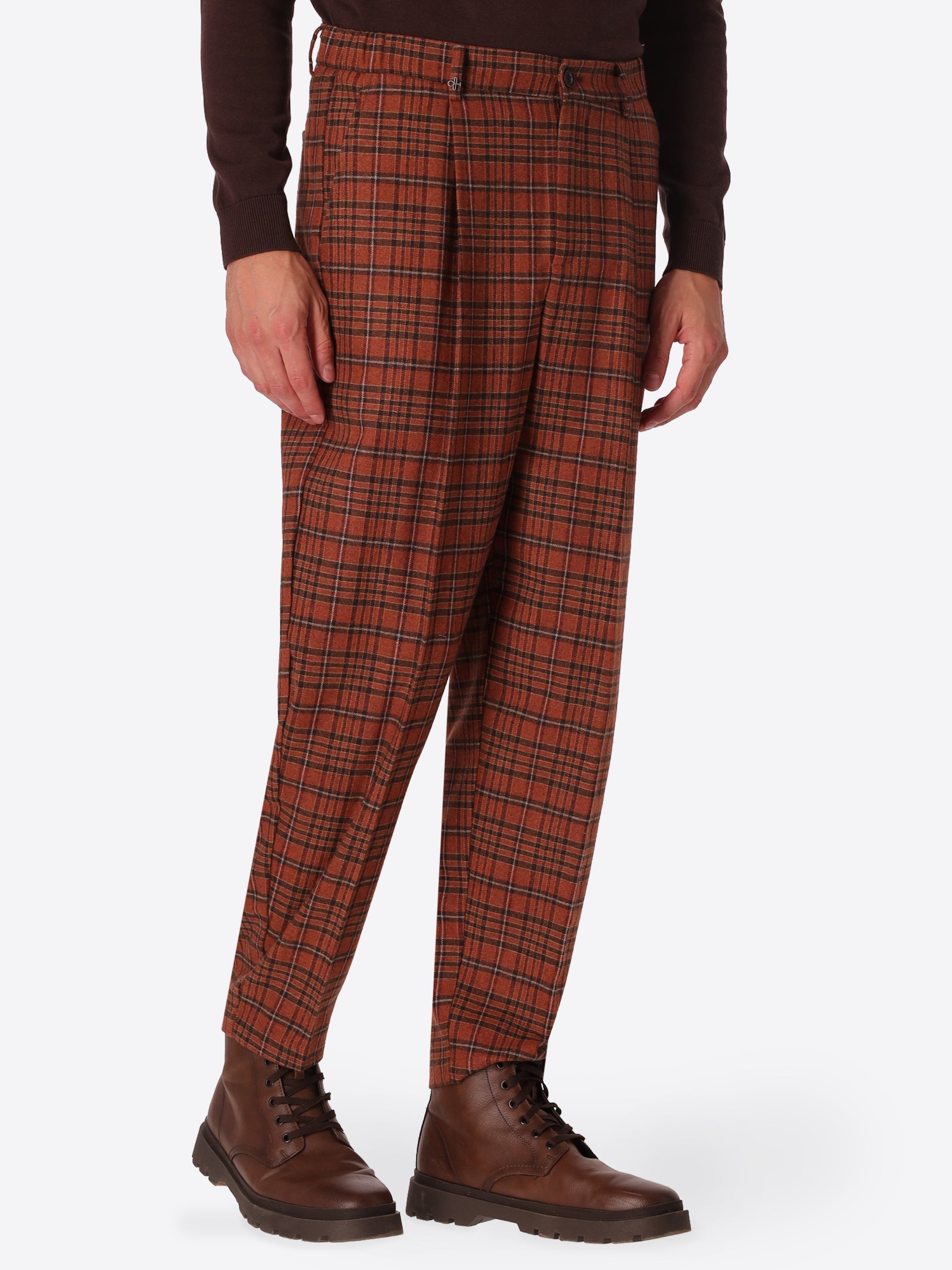 Ban Velazquez Mars Tartan Wool-Blend Trousers - Model Front View