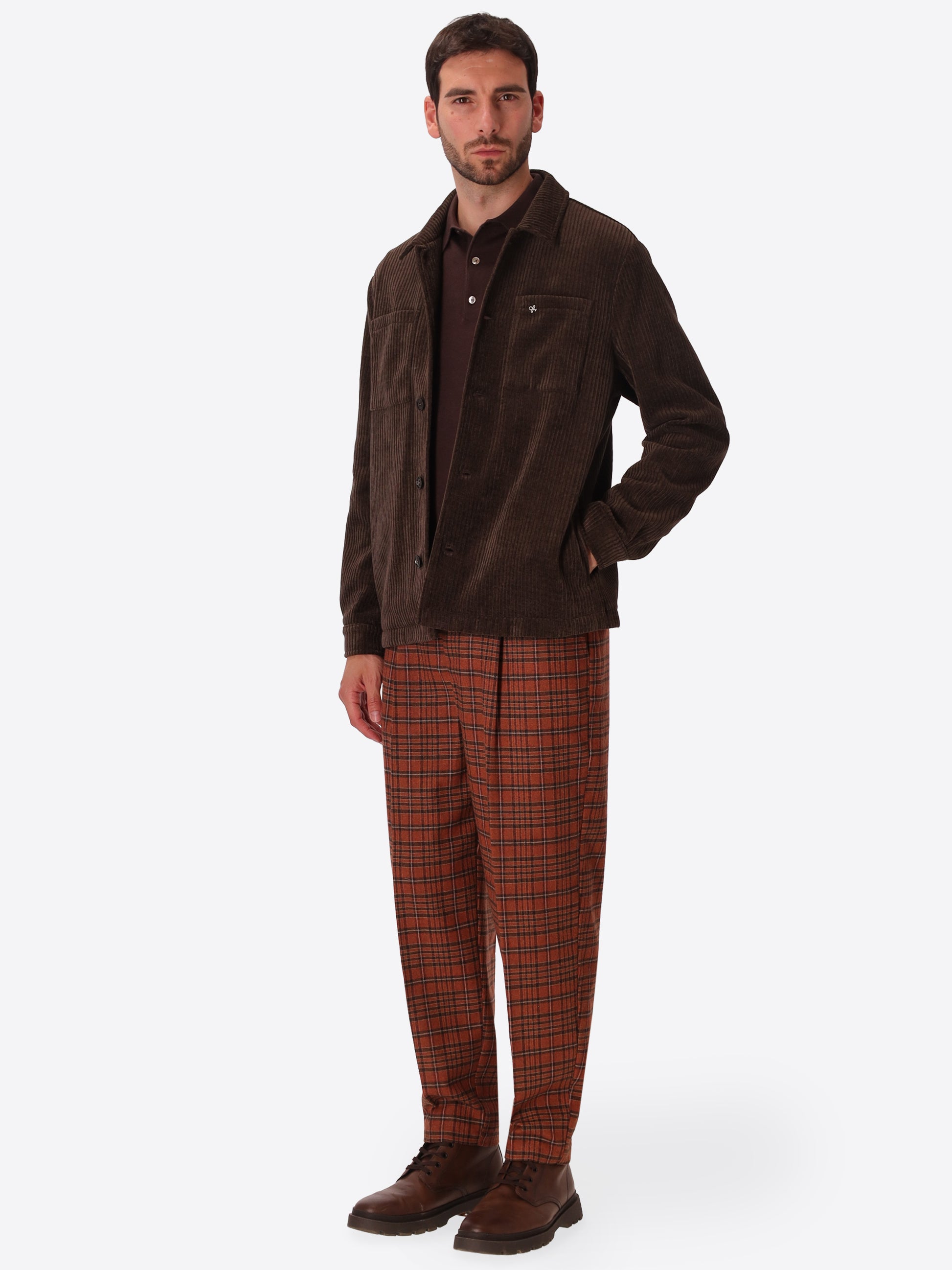Ban Velazquez Mars Tartan Wool-Blend Trousers - Model Full Body Shot