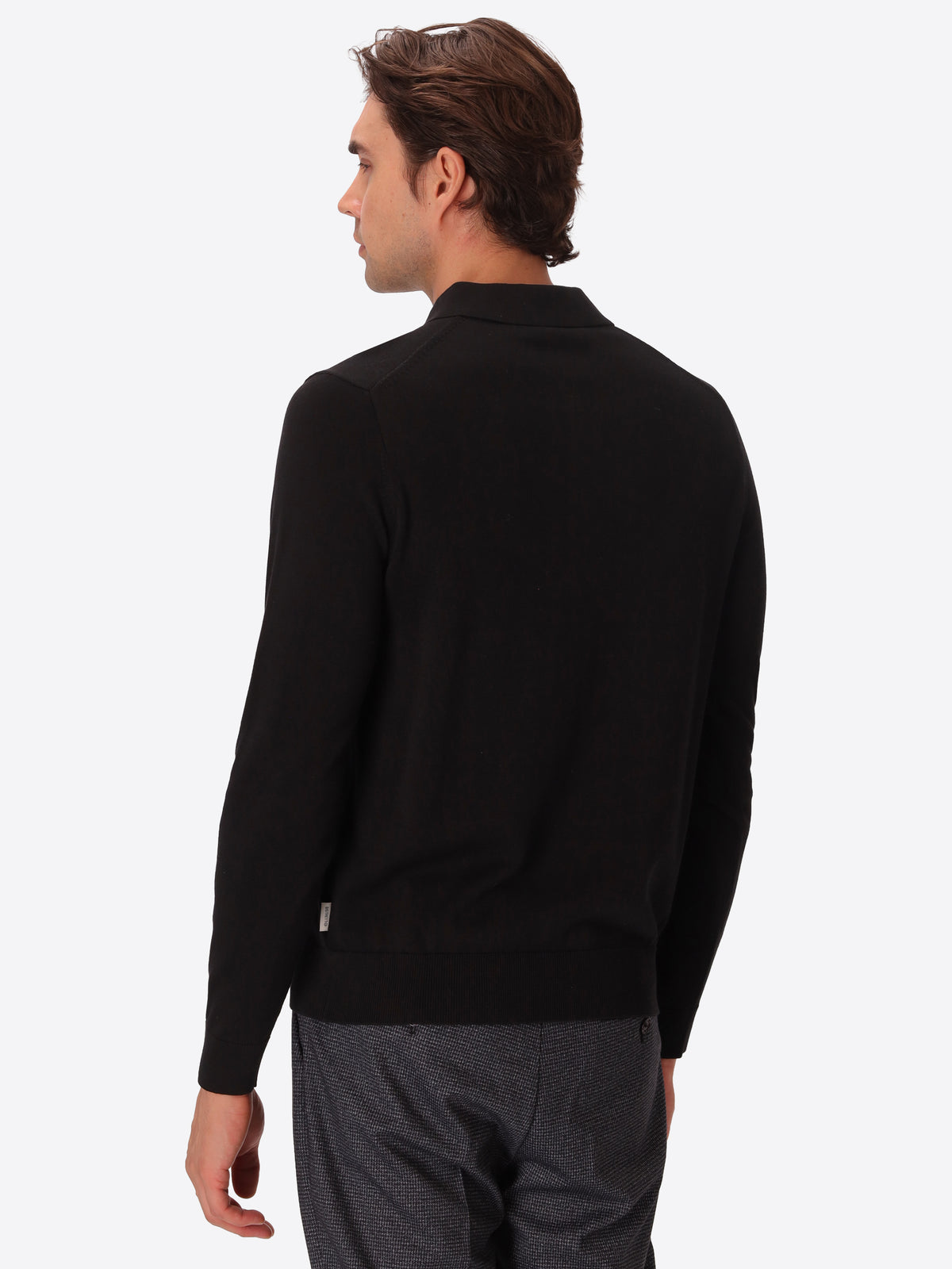 Perugino Black Technical Cotton-Blend Knit Polo - Model Back View