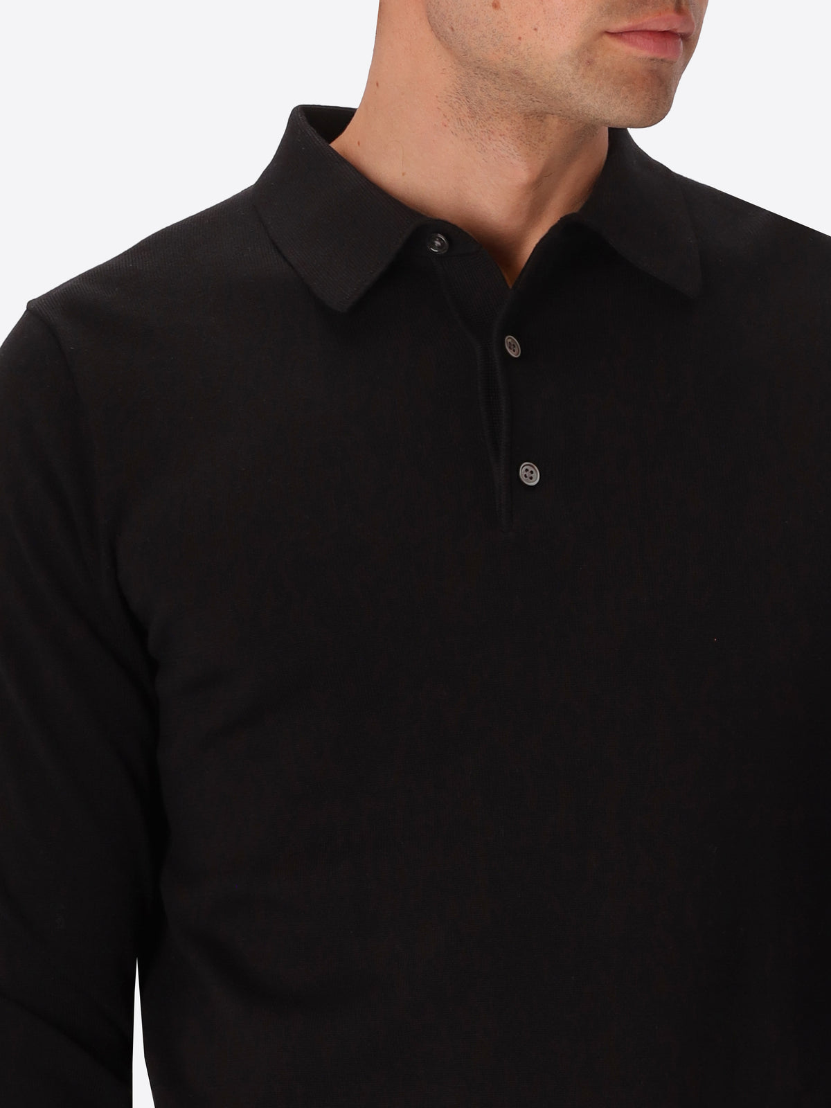Perugino Black Technical Cotton-Blend Knit Polo - Close-Up Of The Collar