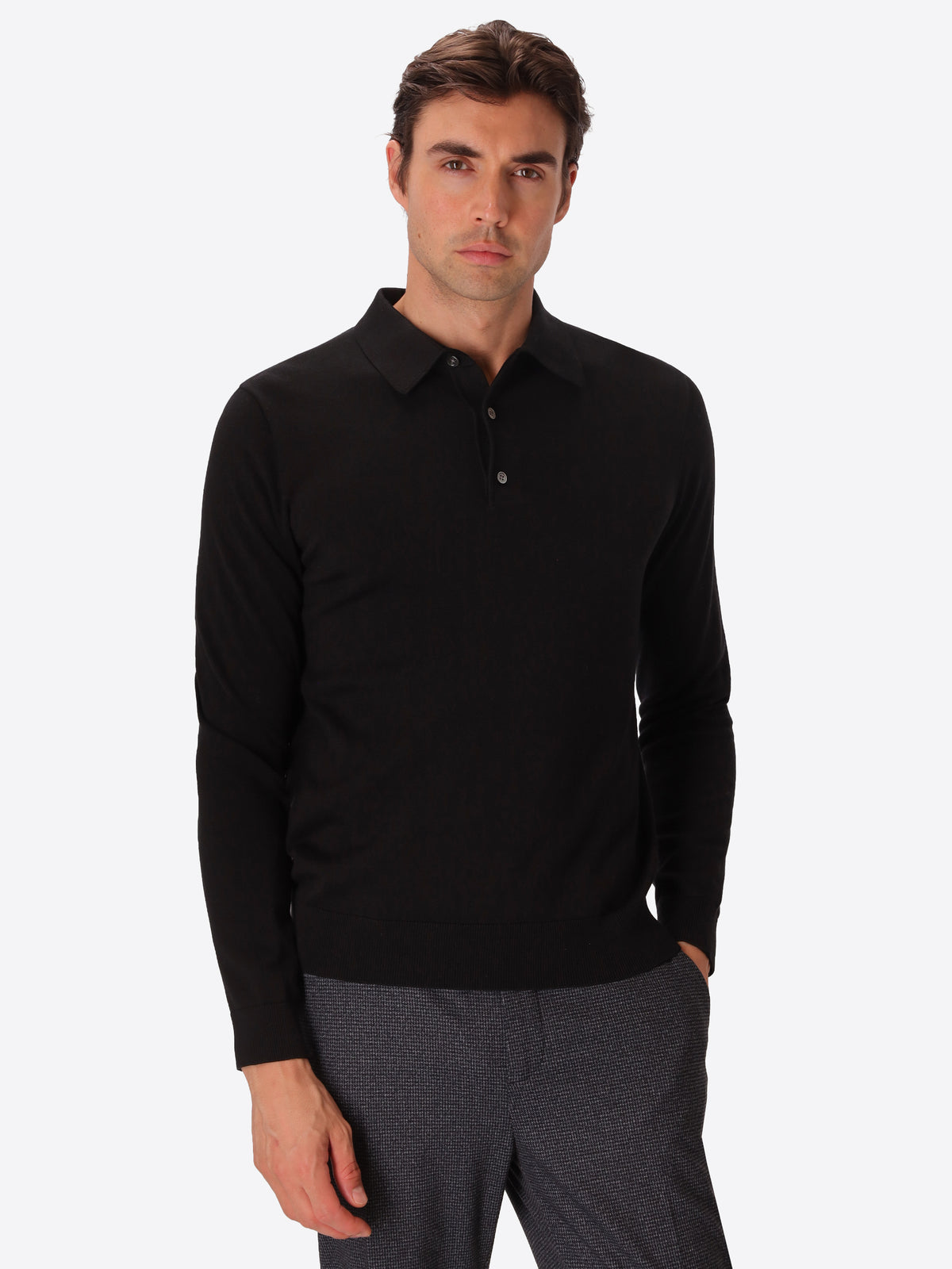 Perugino Black Technical Cotton-Blend Knit Polo - Model Front View