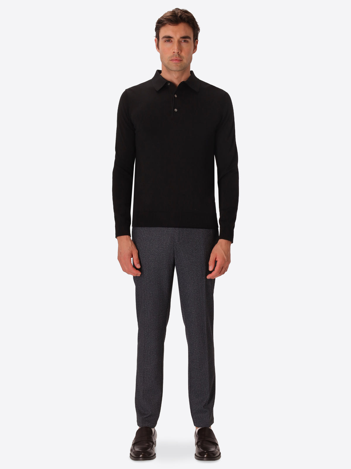 Perugino Black Technical Cotton-Blend Knit Polo - Model Full Body Shot