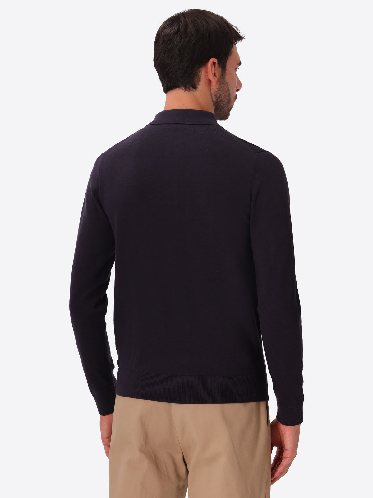 Perugino Blue Technical Cotton-Blend Knit Polo - Model Back View
