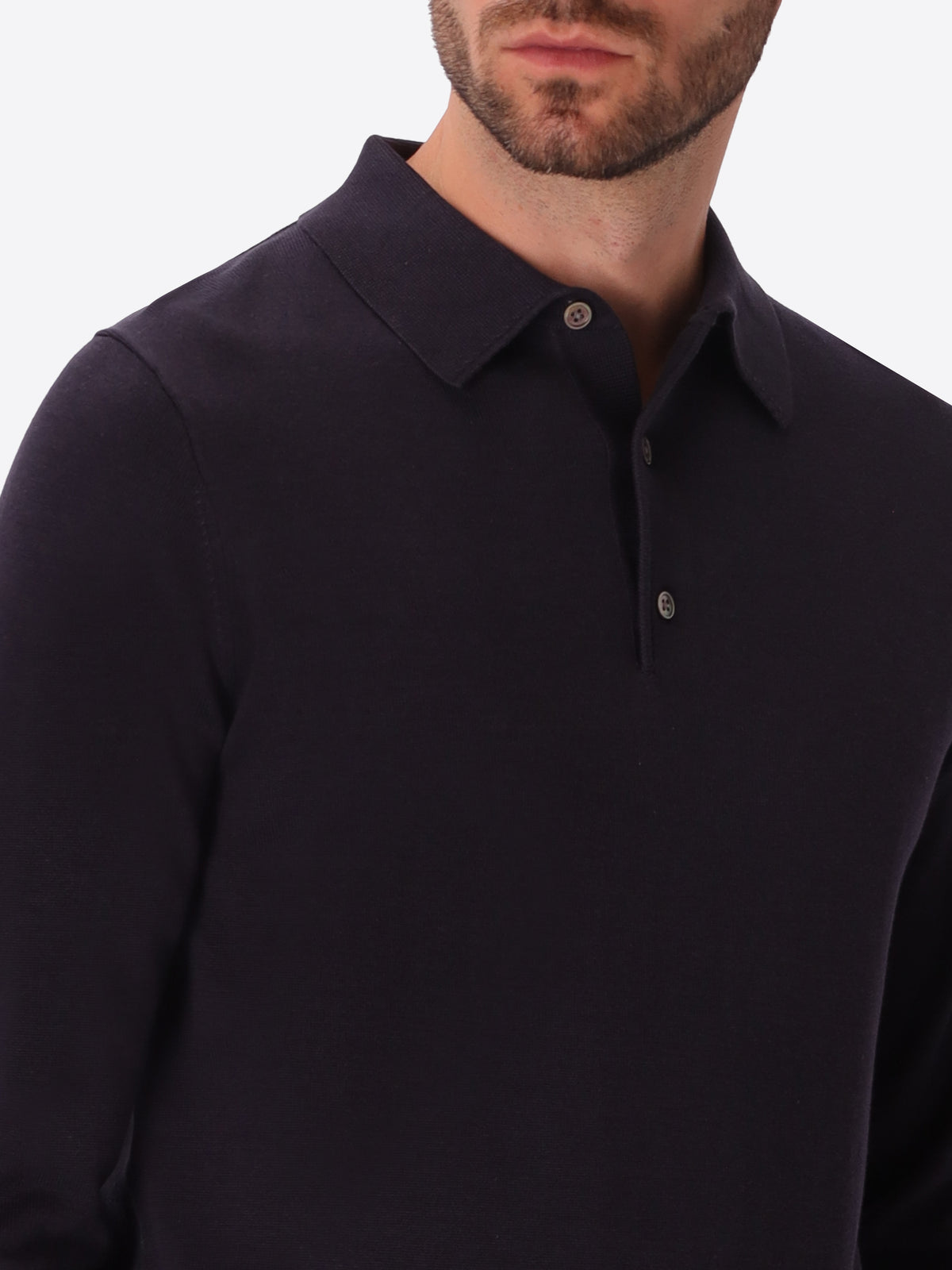 Perugino Blue Technical Cotton-Blend Knit Polo - Close-Up Of The Collar