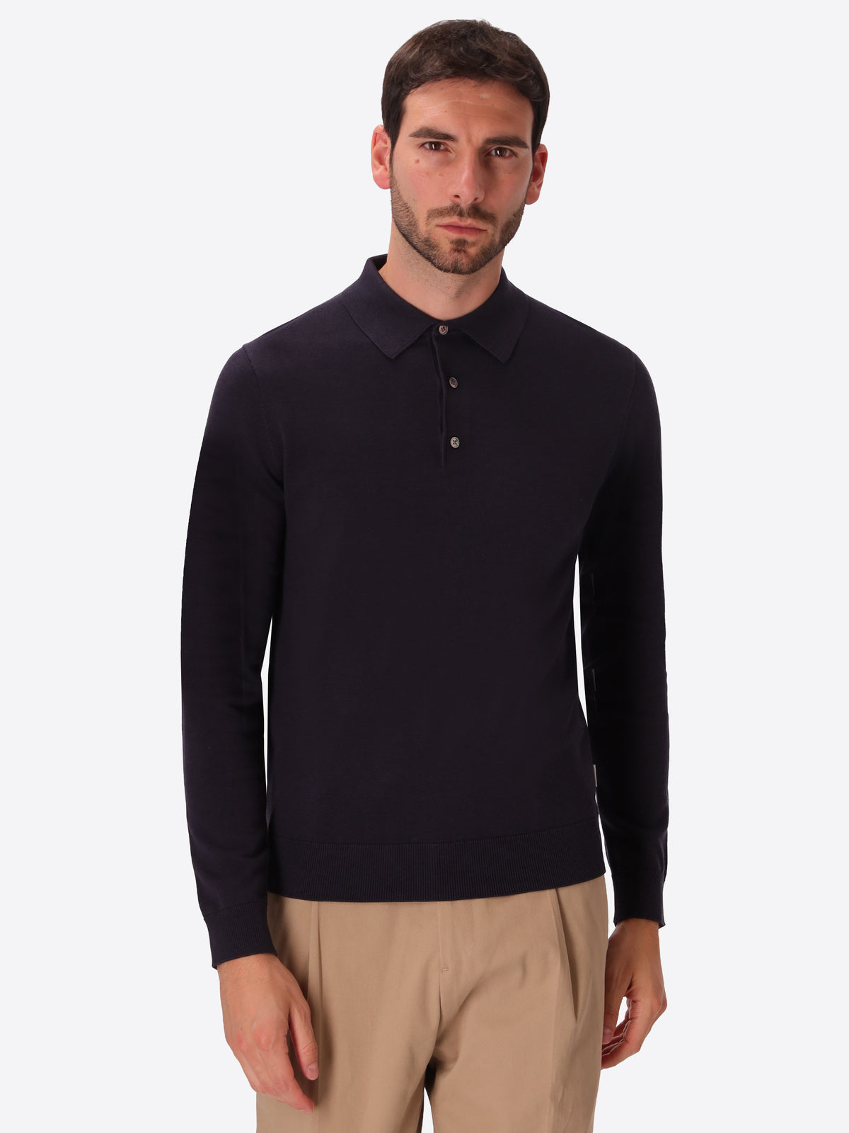 Perugino Blue Technical Cotton-Blend Knit Polo - Model Front View