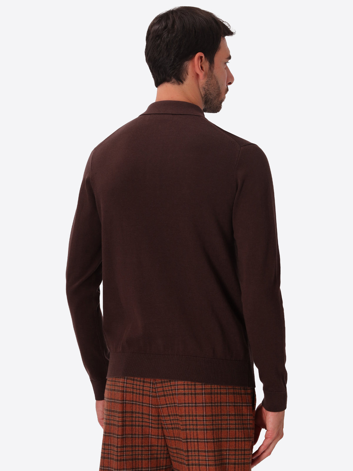 Perugino Brown Technical Cotton-Blend Knit Polo - Model Back View