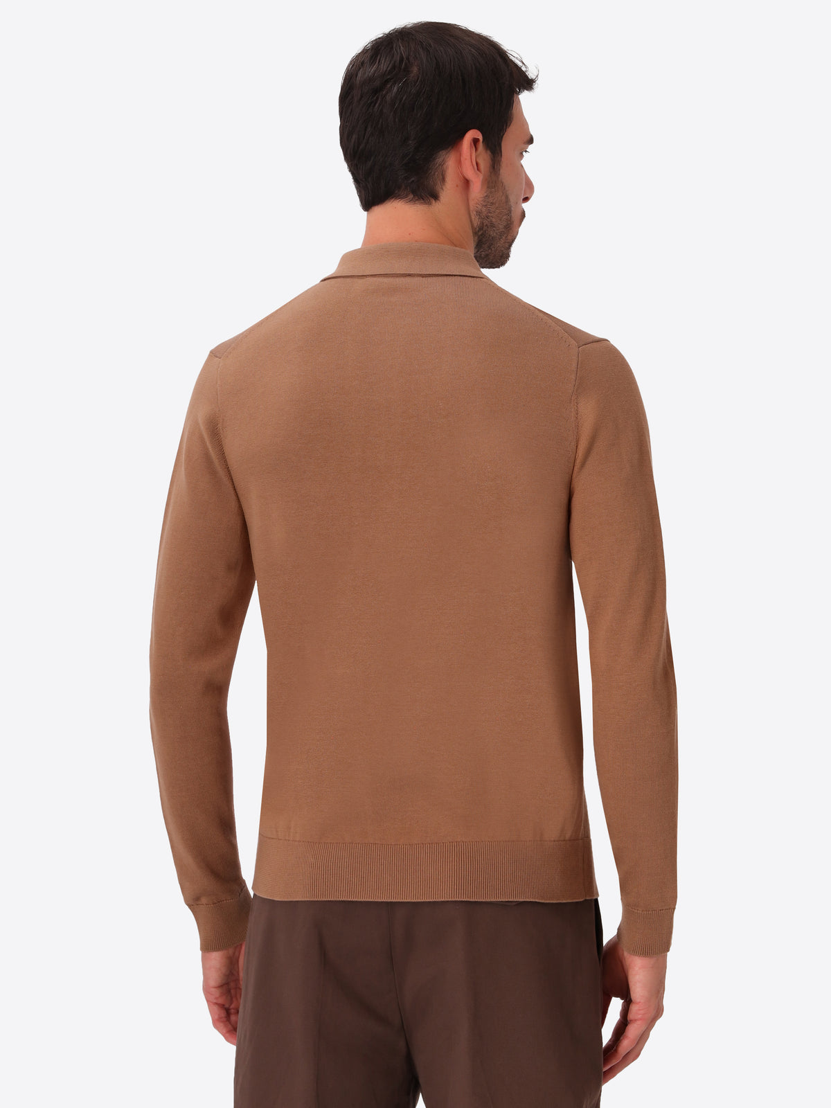 Perugino Camel Technical Cotton-Blend Knit Polo - Model Back View
