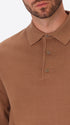 Perugino Camel Technical Cotton-Blend Knit Polo - Close-Up Of The Collar