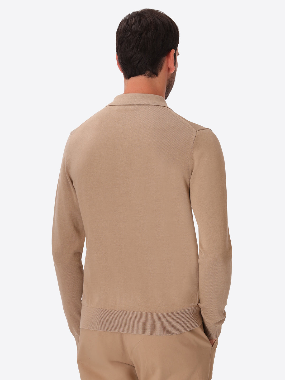 Perugino Dove Grey Technical Cotton-Blend Knit Polo - Model Back View