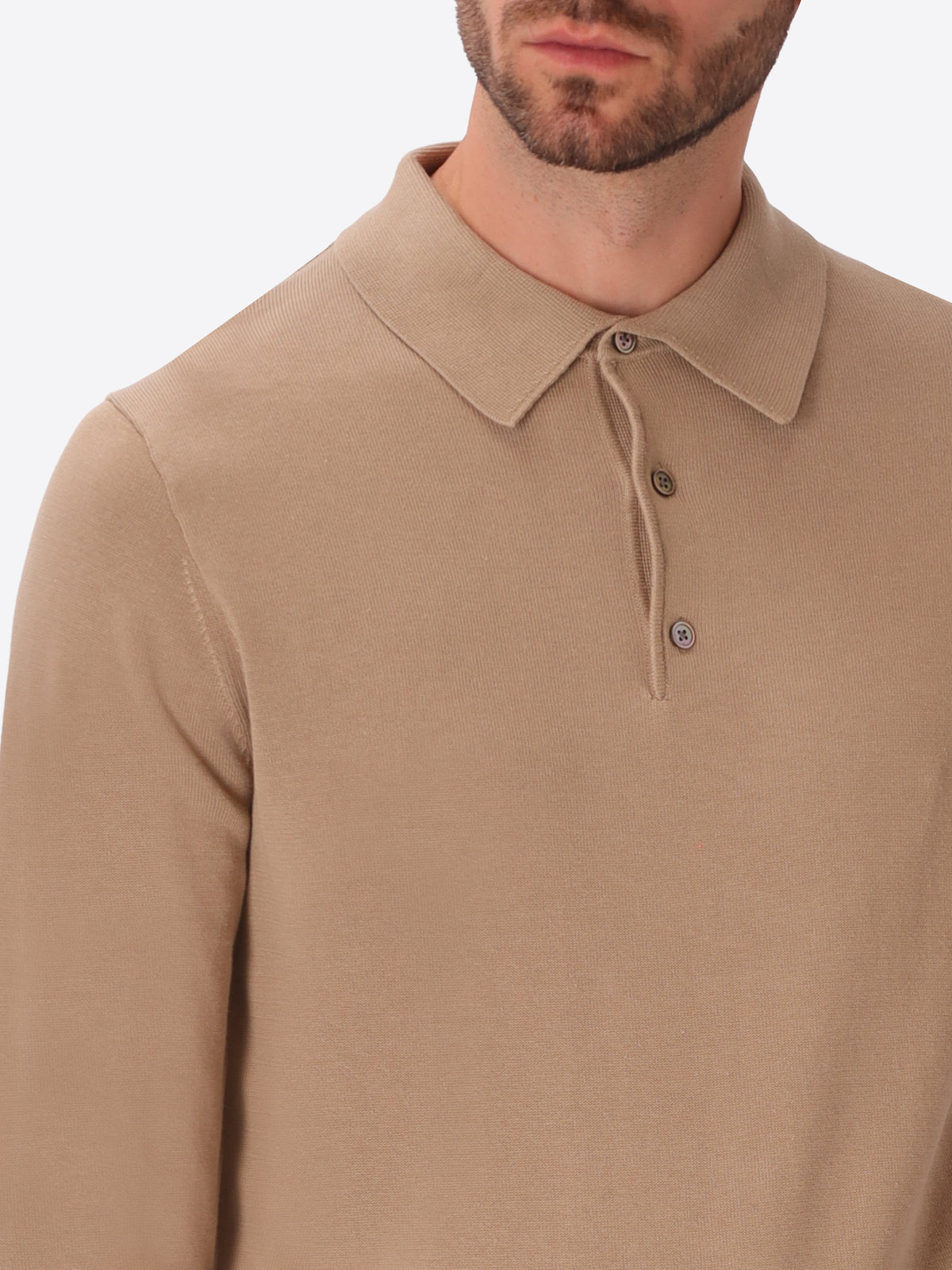 Perugino Dove Grey Technical Cotton-Blend Knit Polo - Close-Up Of The Collar