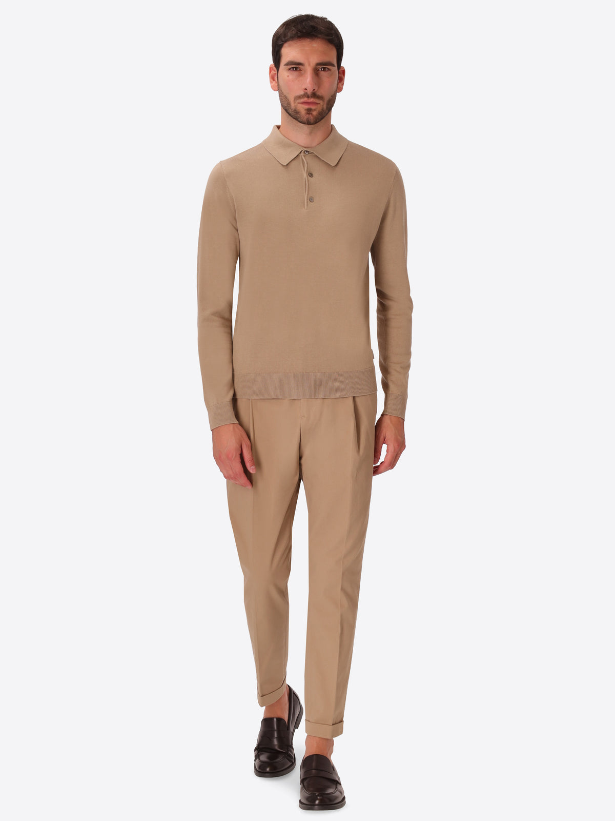 Perugino Dove Grey Technical Cotton-Blend Knit Polo - Model Full Body Shot