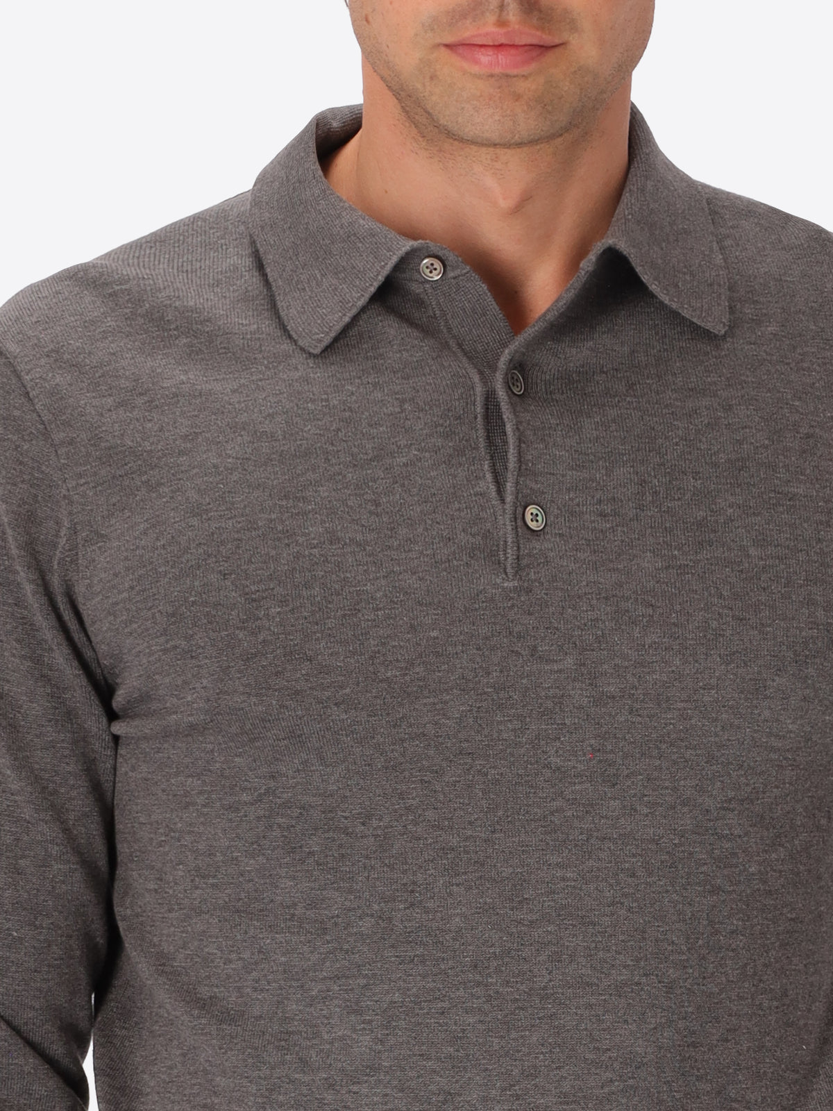 Perugino Melange Grey Technical Cotton-Blend Knit Polo - Close-Up Of The Collar